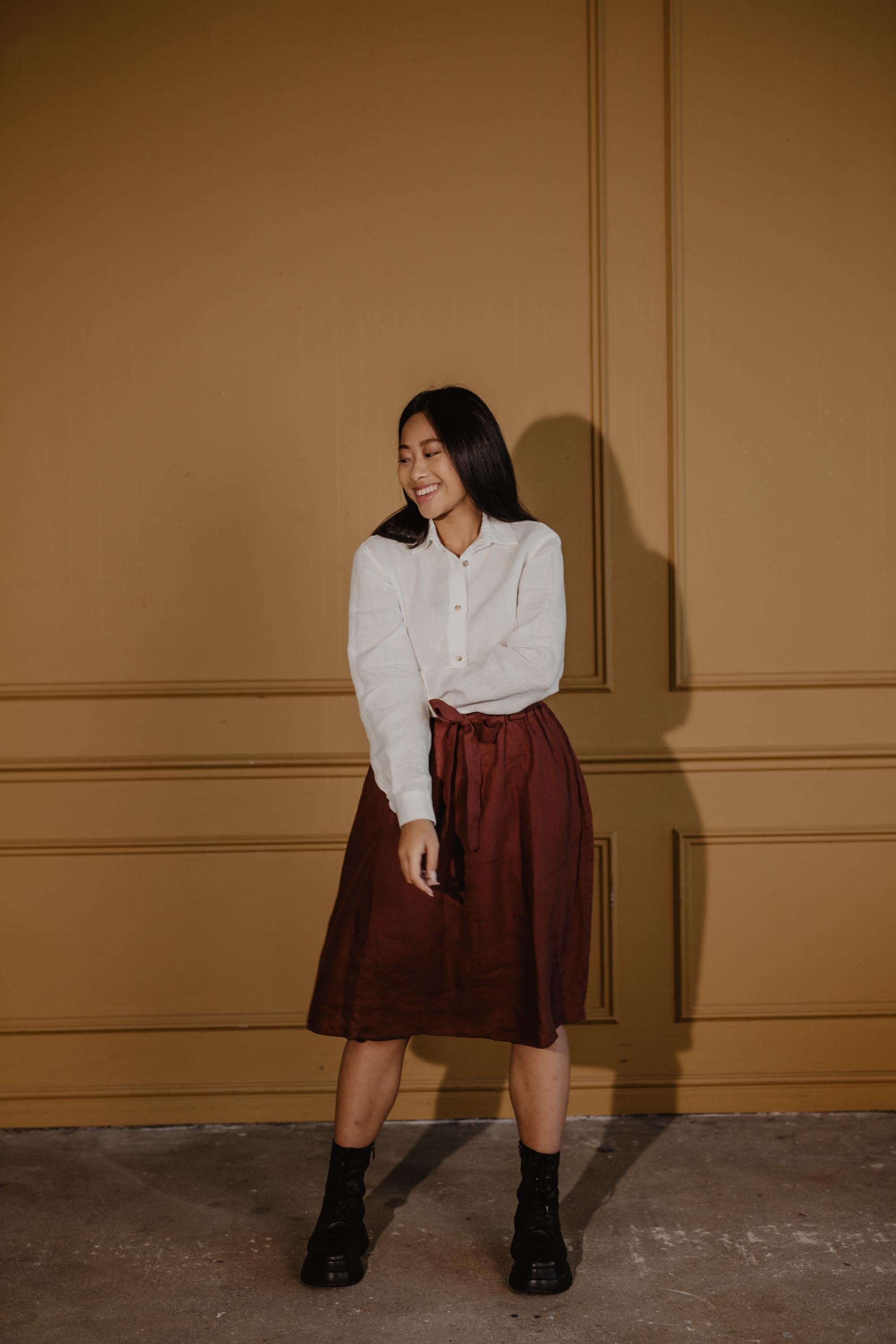 Bergen mid-length linen skirt L/XL Sage Green