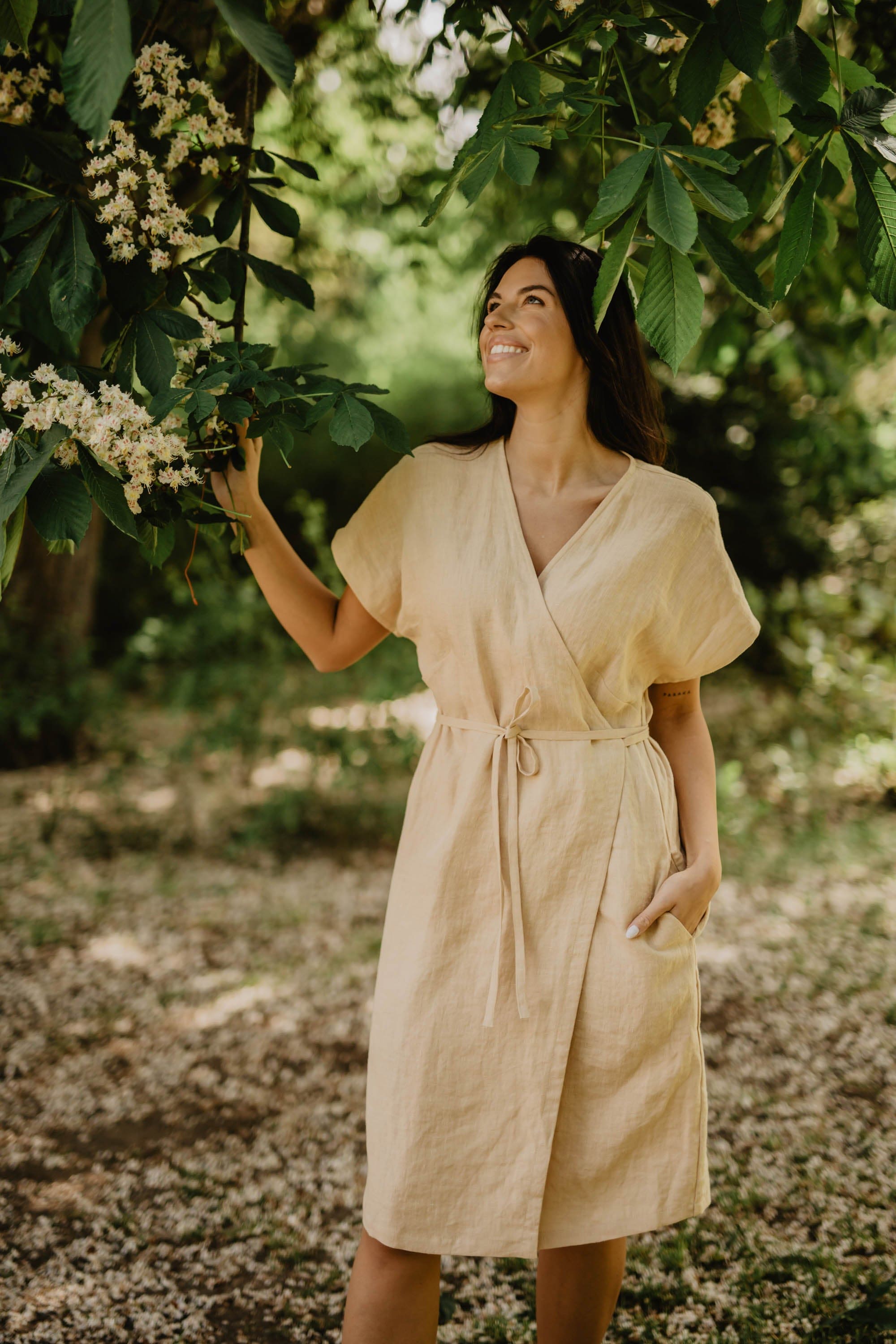 AmourLinen Linen dress Linen wrap dress OLIVIA Linen Wrap Dress Olivia  | AmourLinen | Maternity Linen Dress