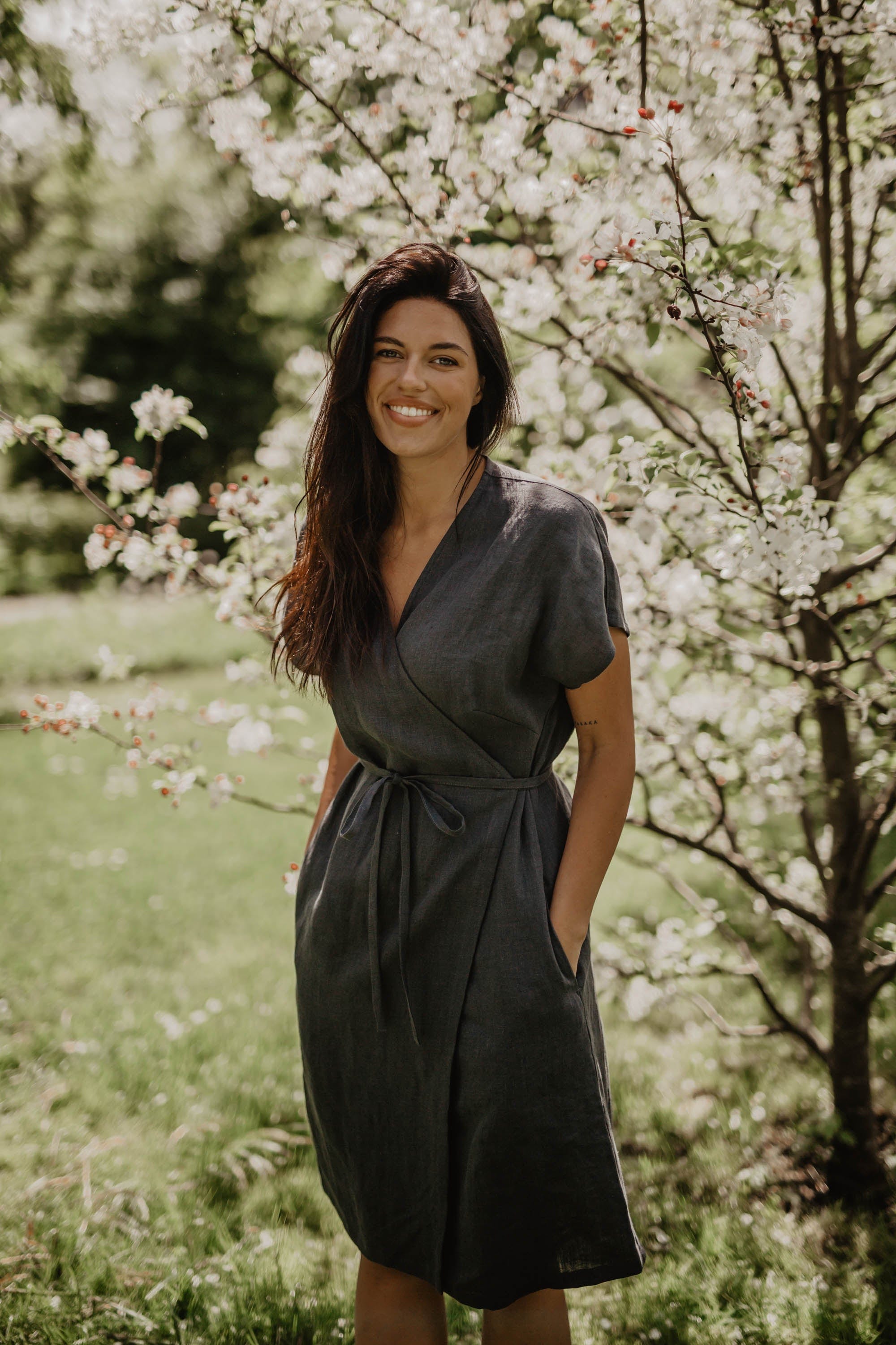 AmourLinen Linen dress Linen wrap dress OLIVIA Linen Wrap Dress Olivia  | AmourLinen | Maternity Linen Dress