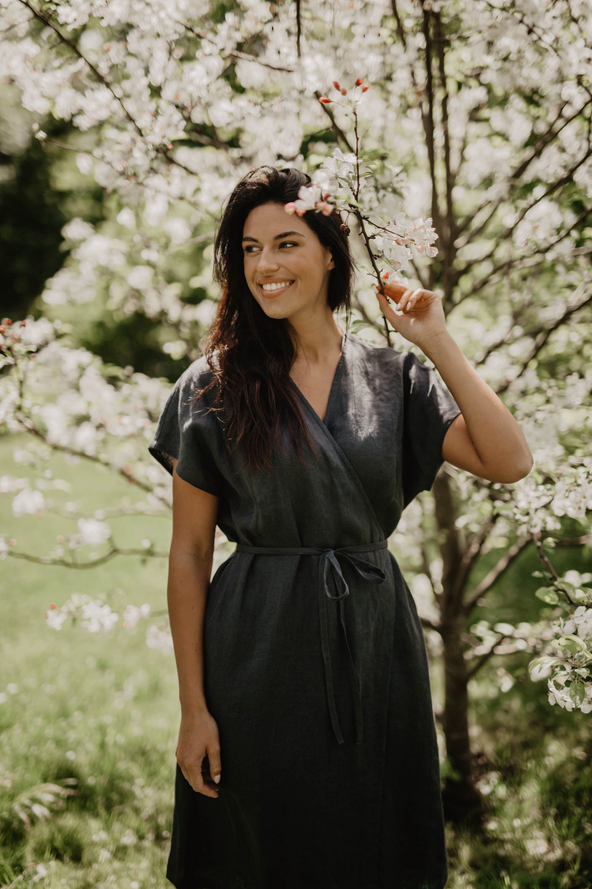 AmourLinen Linen dress Linen wrap dress OLIVIA Linen Wrap Dress Olivia  | AmourLinen | Maternity Linen Dress