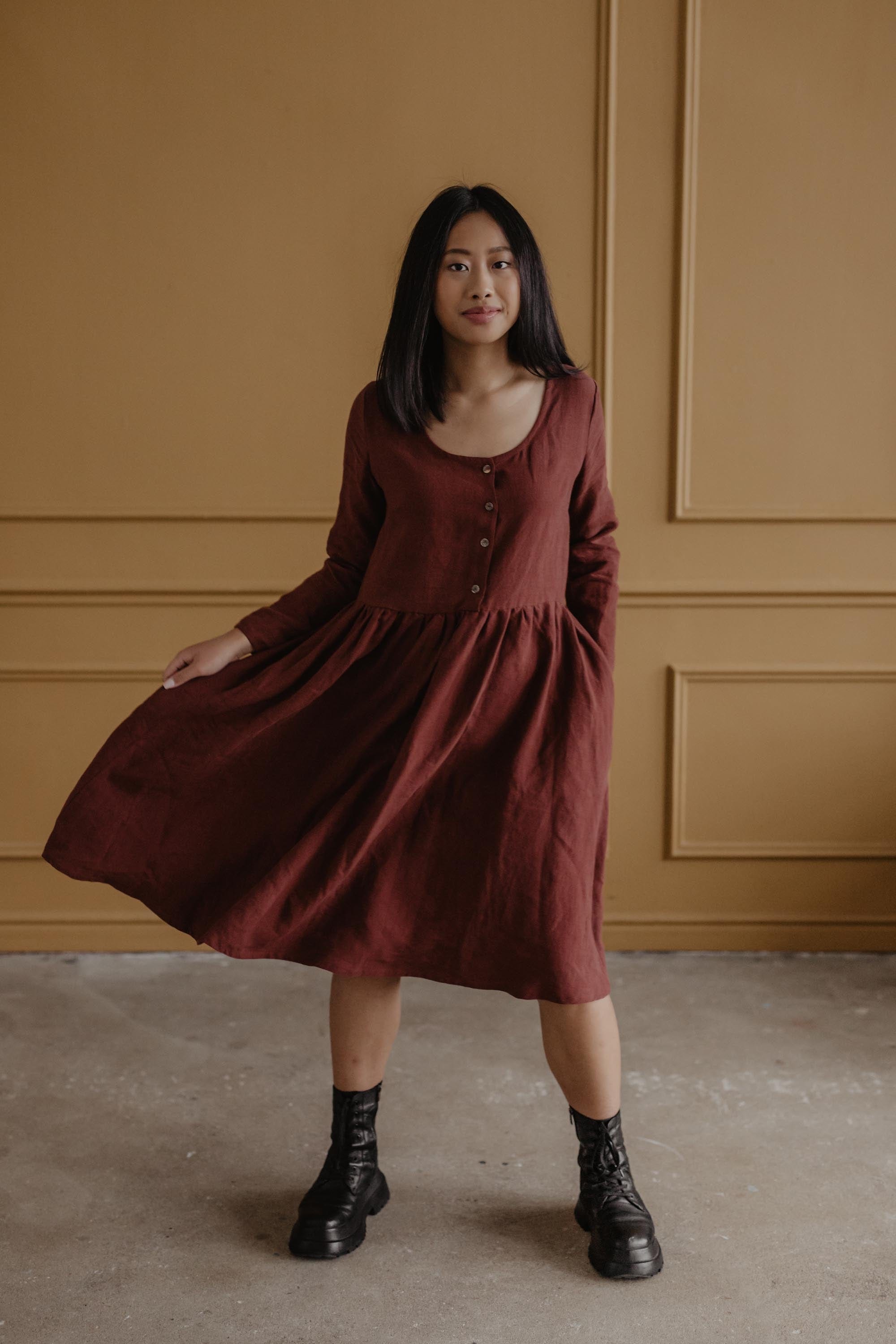 AmourLinen Linen dress Lapland mid-length linen dress in Terracotta Lapland mid-length linen dress in Terracotta