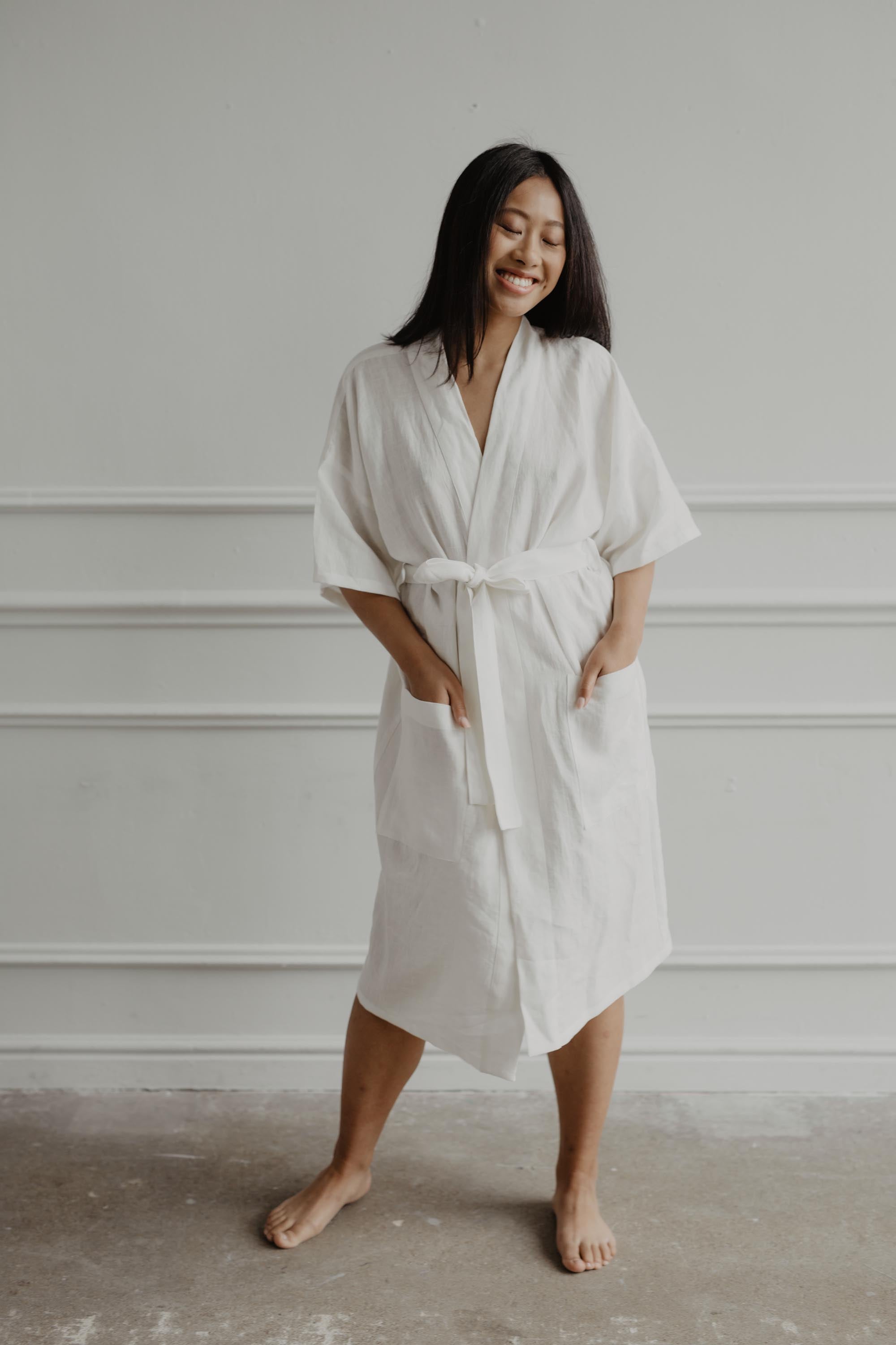 Linen bathrobe Midnight Size 1 White