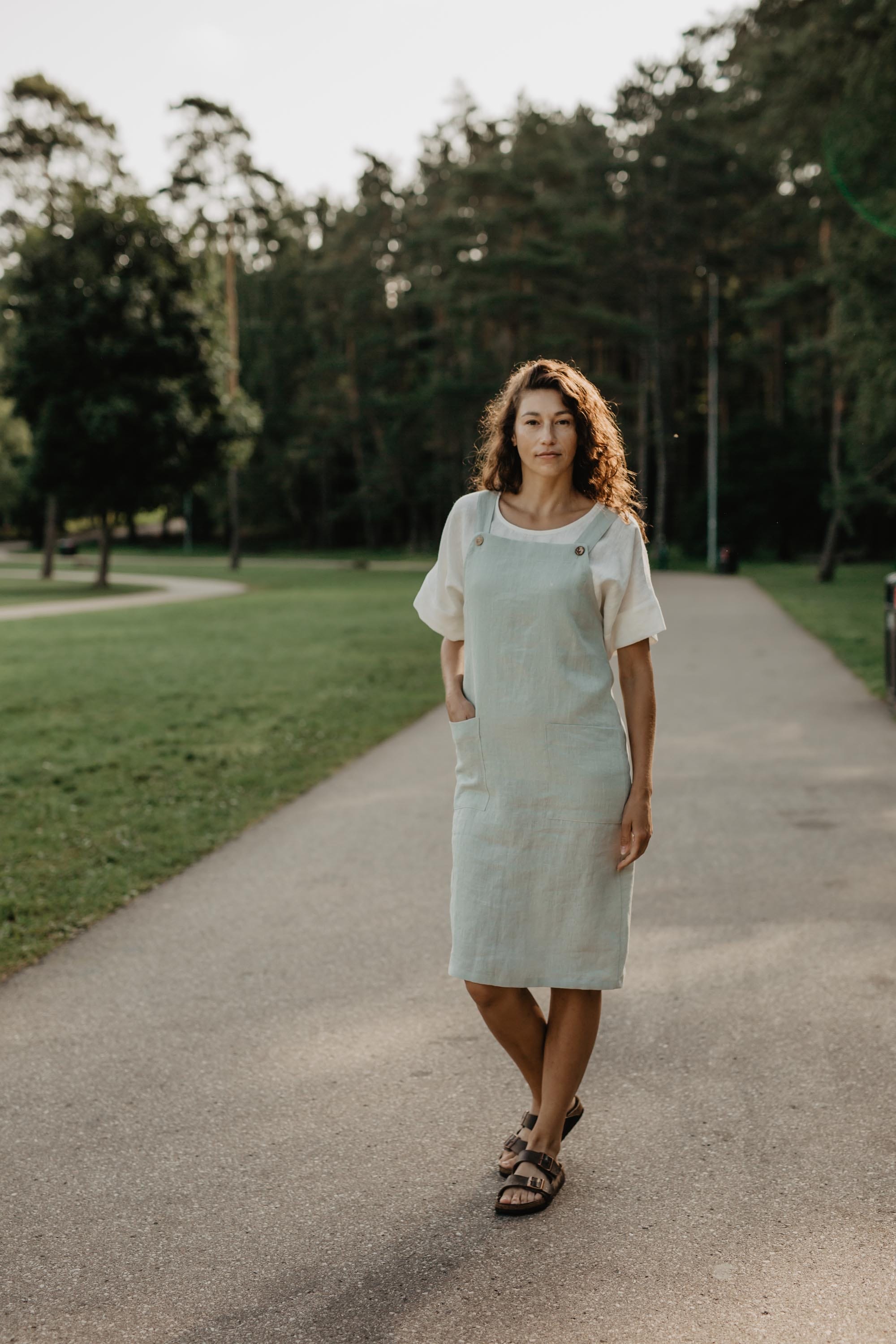 Linen apron dress JADE S Sage Green