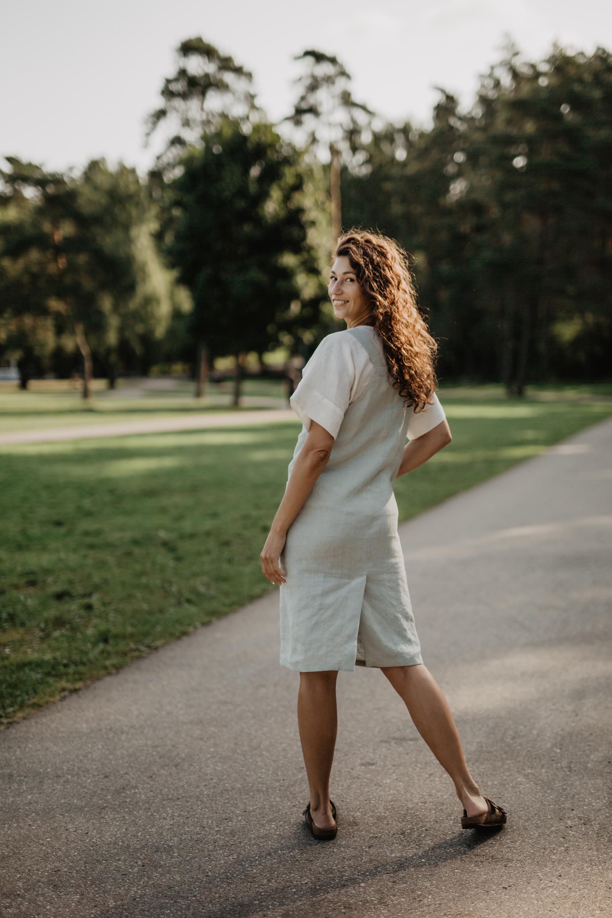 Linen apron dress JADE S Sage Green