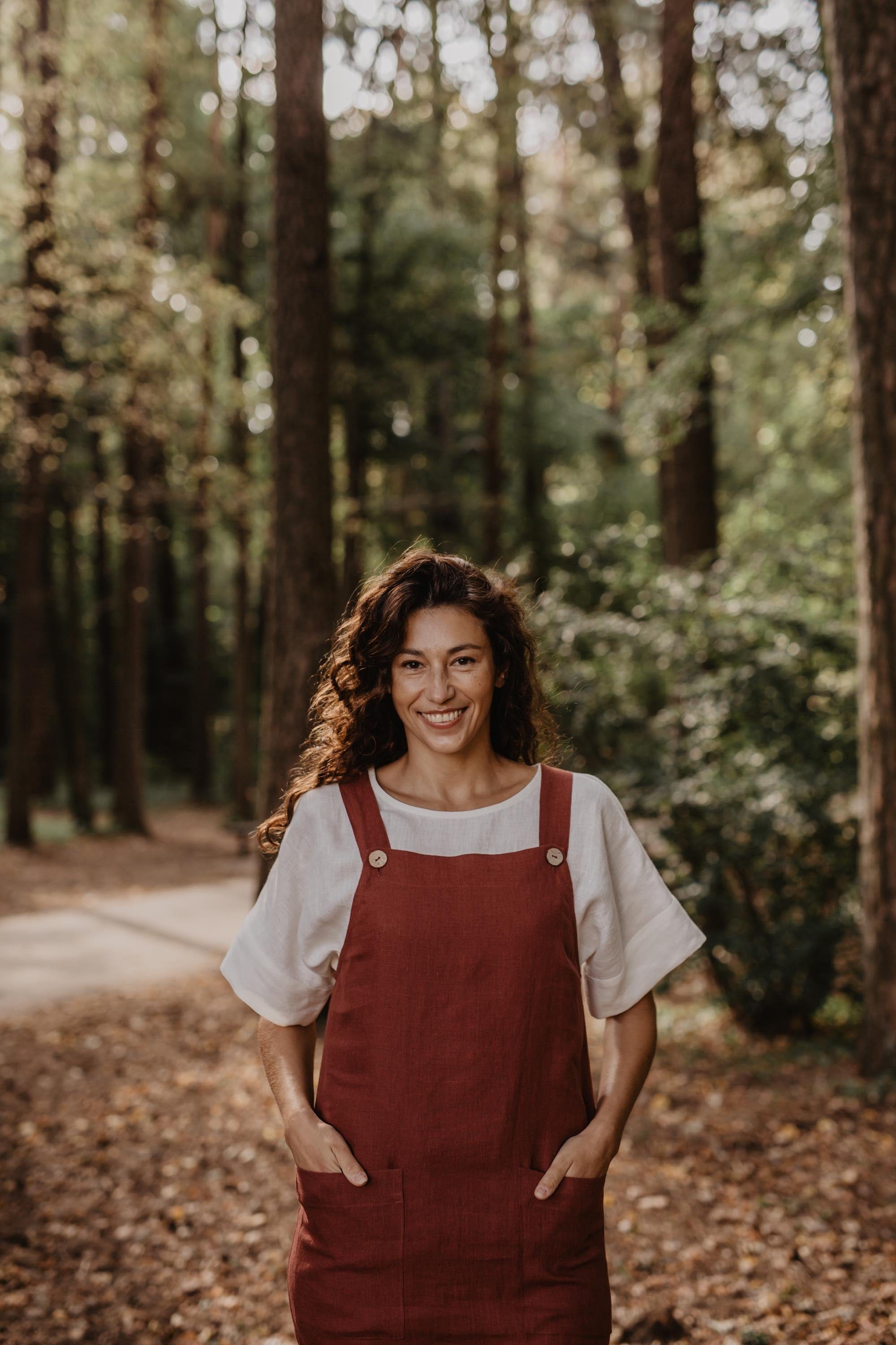 Linen apron dress JADE S Terracotta