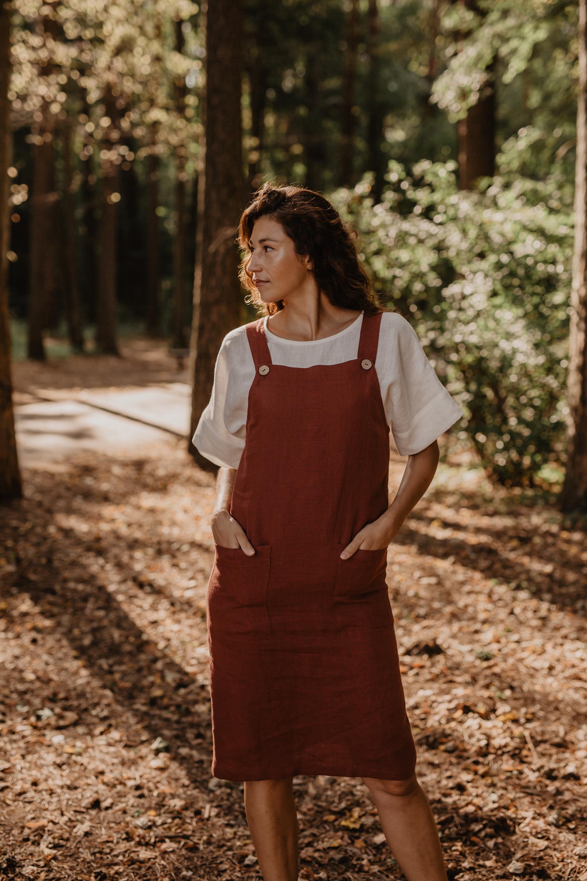 Linen apron dress JADE S Terracotta