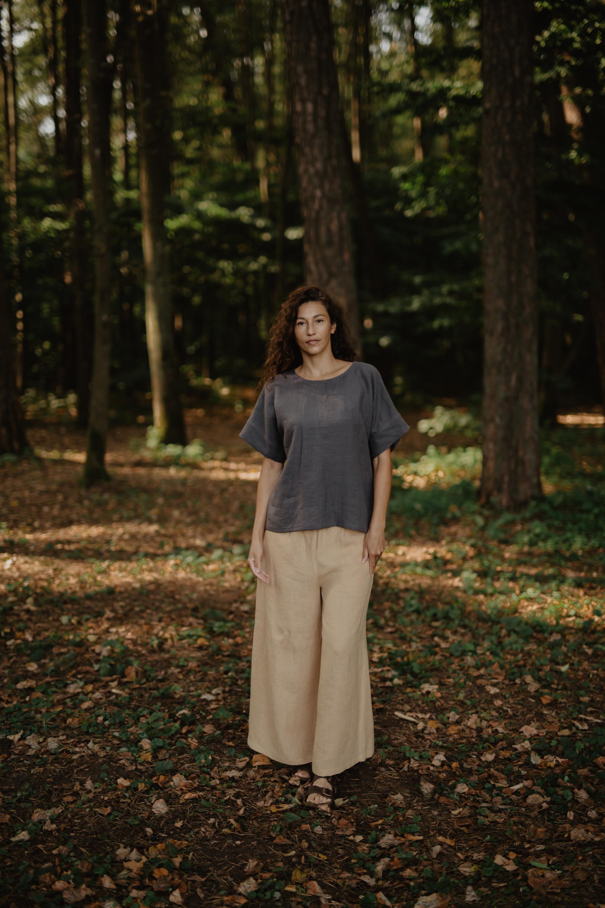 Porto oversized linen top in Charcoal