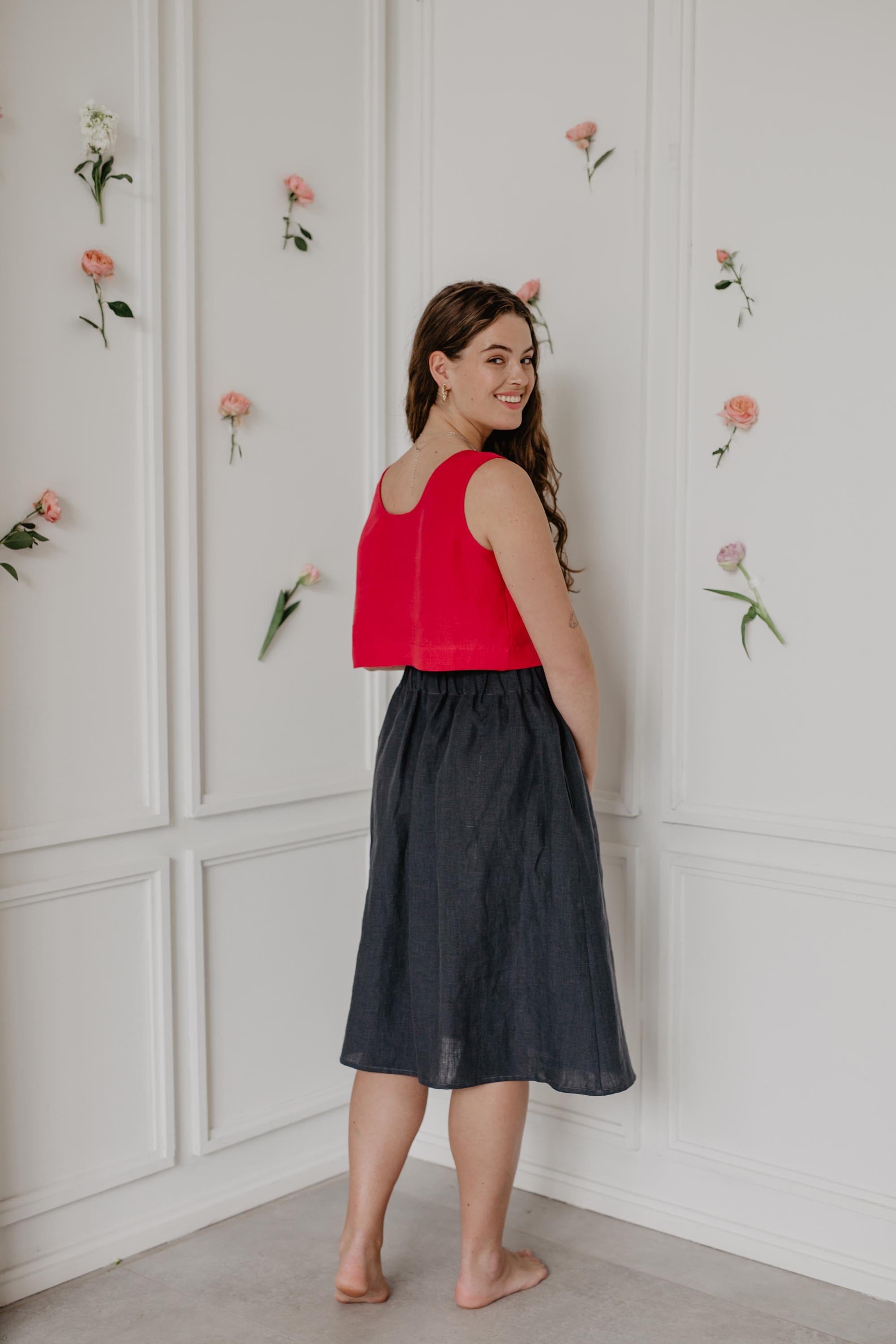 Mini linen crop top PIPPA S Dusty Rose