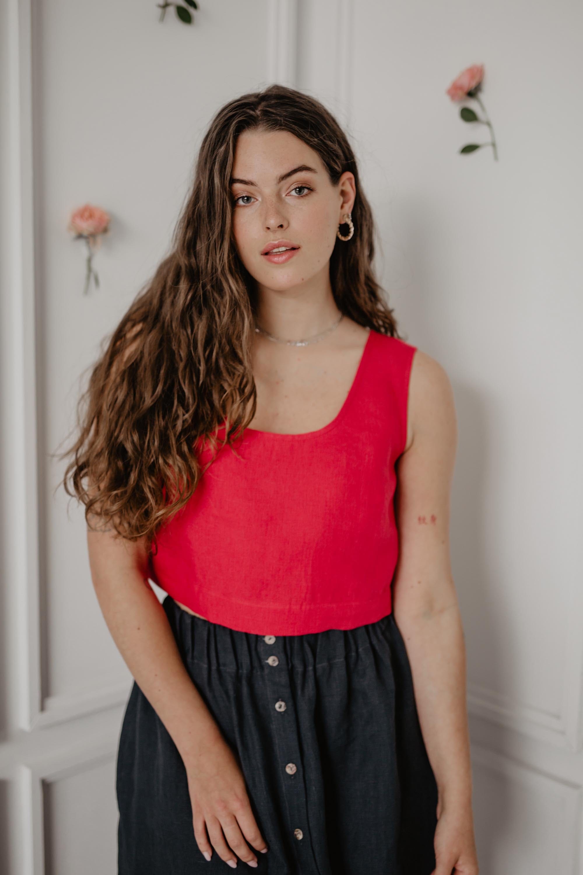 Mini linen crop top PIPPA XS Rosy Brown