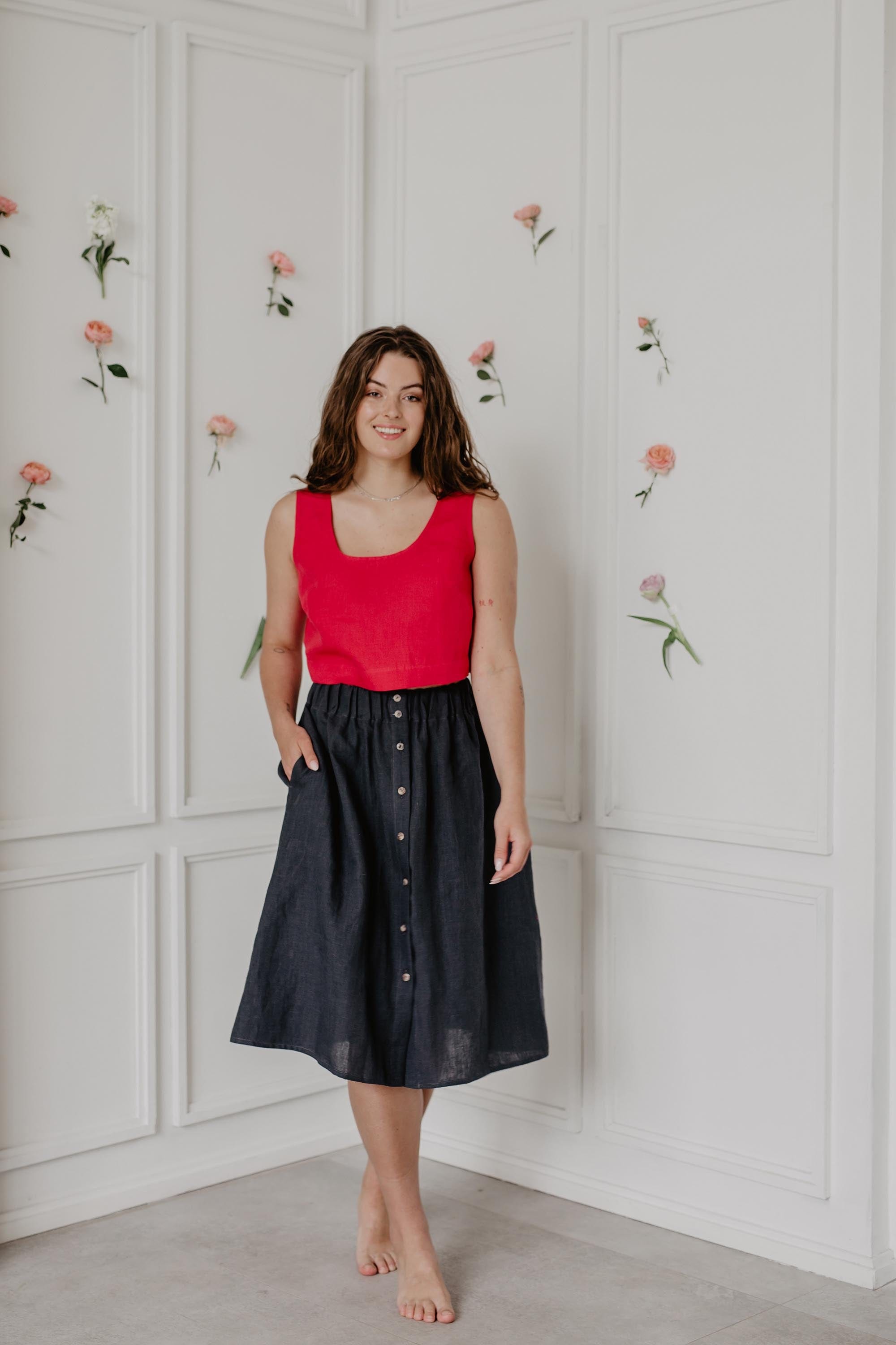 Mini linen crop top PIPPA XS Rosy Brown