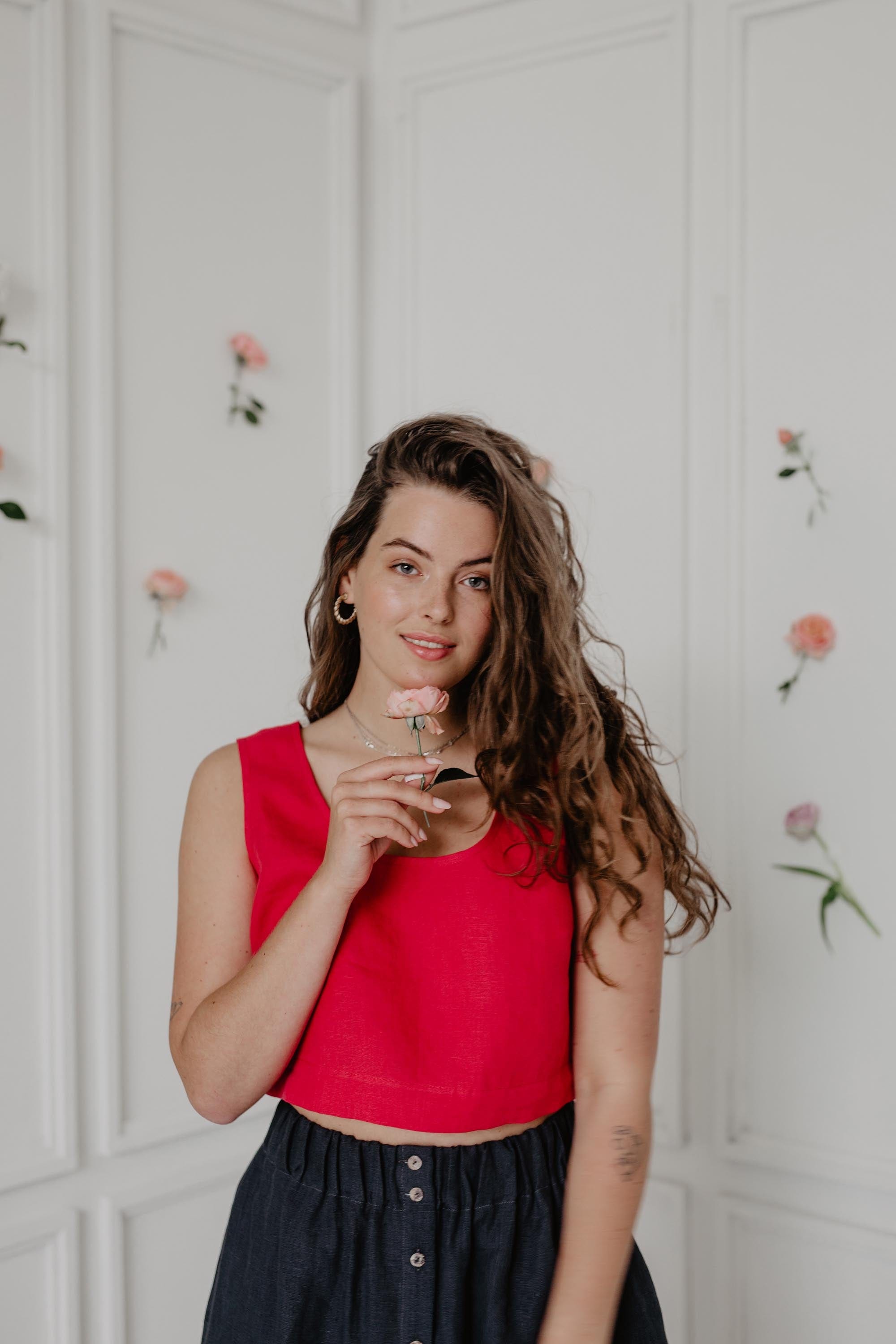 AmourLinen Linen top Mini linen crop top PIPPA in Viva Magenta Mini linen crop top PIPPA in Viva Magenta