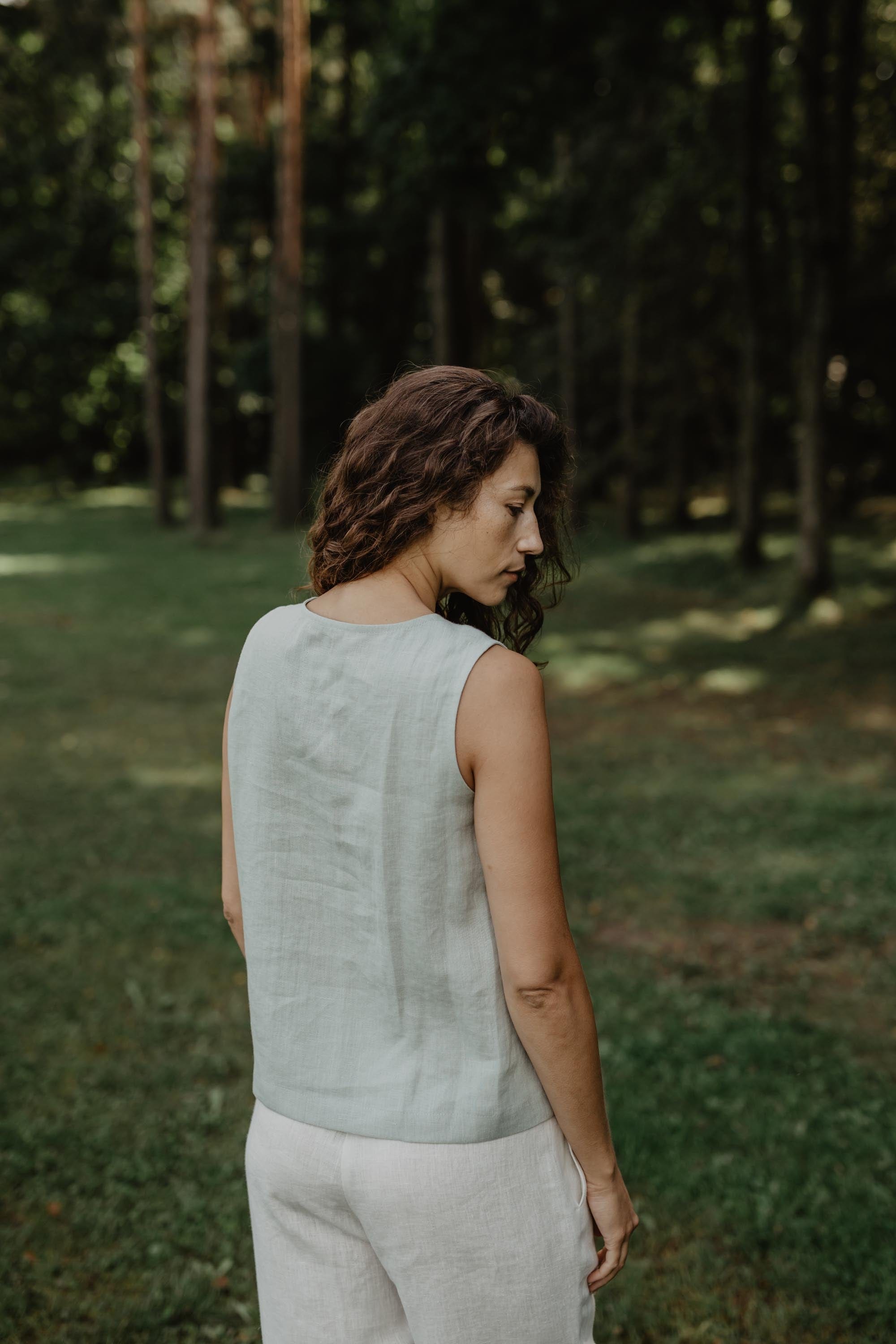 Linen button top Tunis S Sage Green