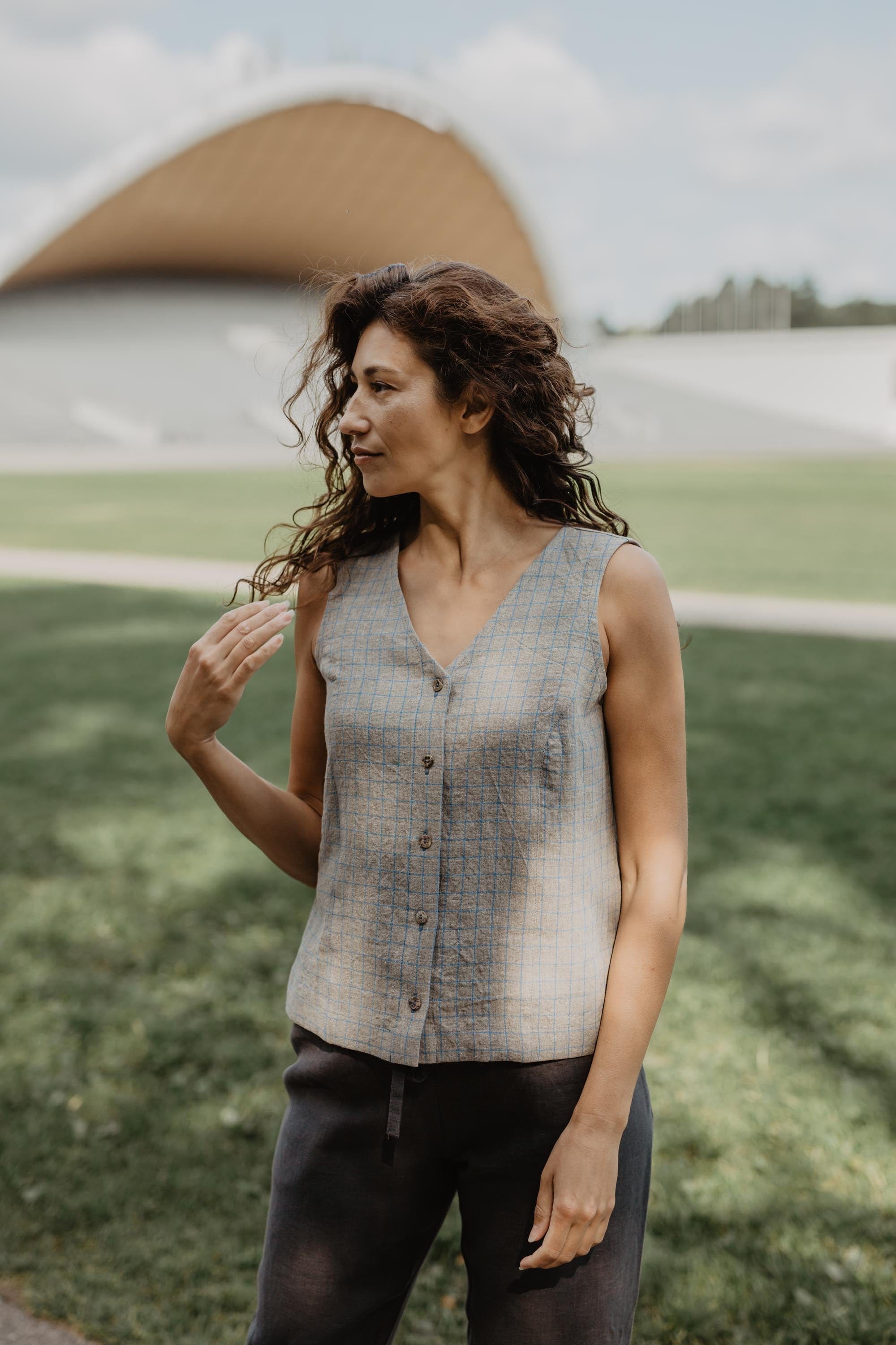 Linen button top Tunis S Checkered