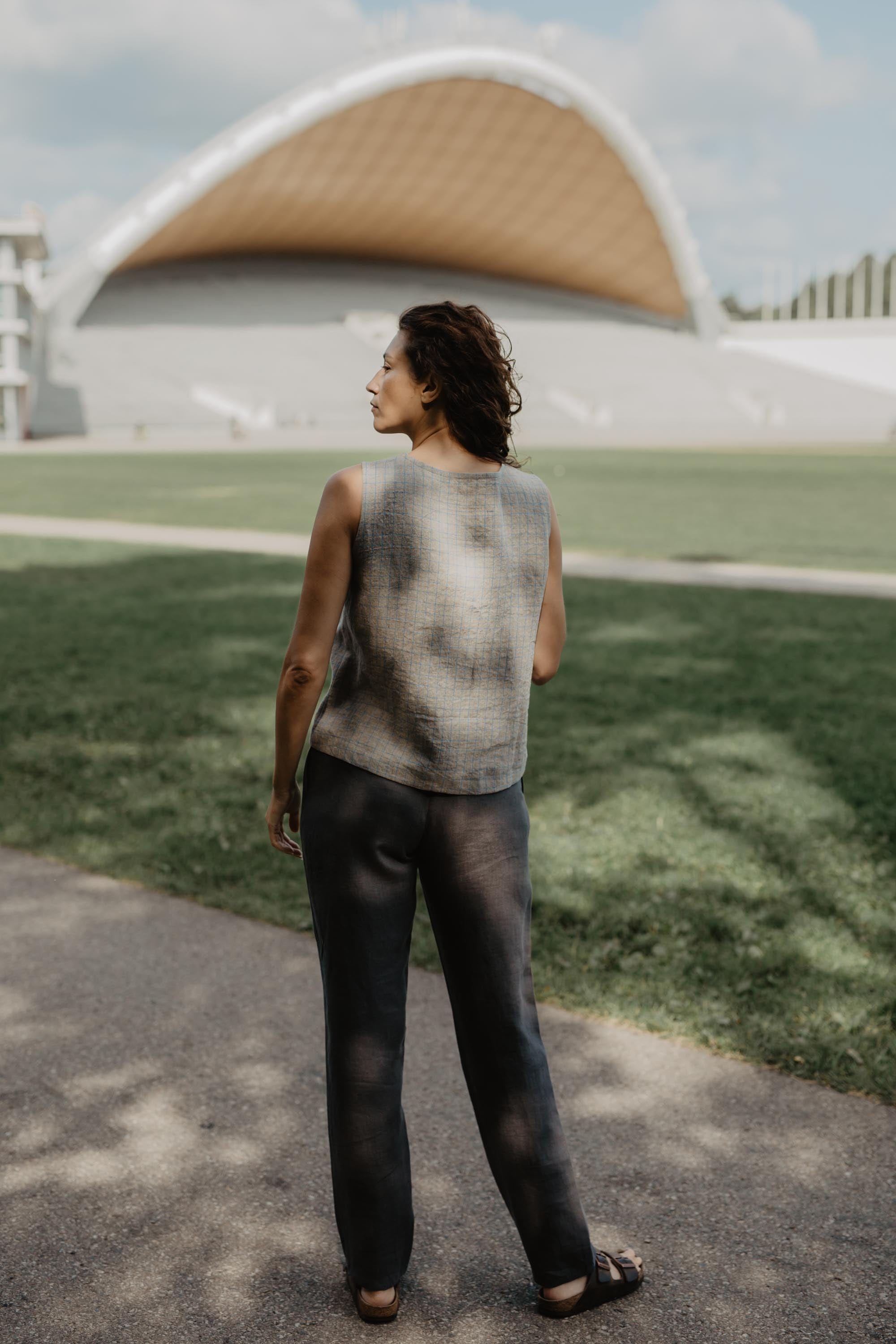 Linen button top Tunis S Checkered