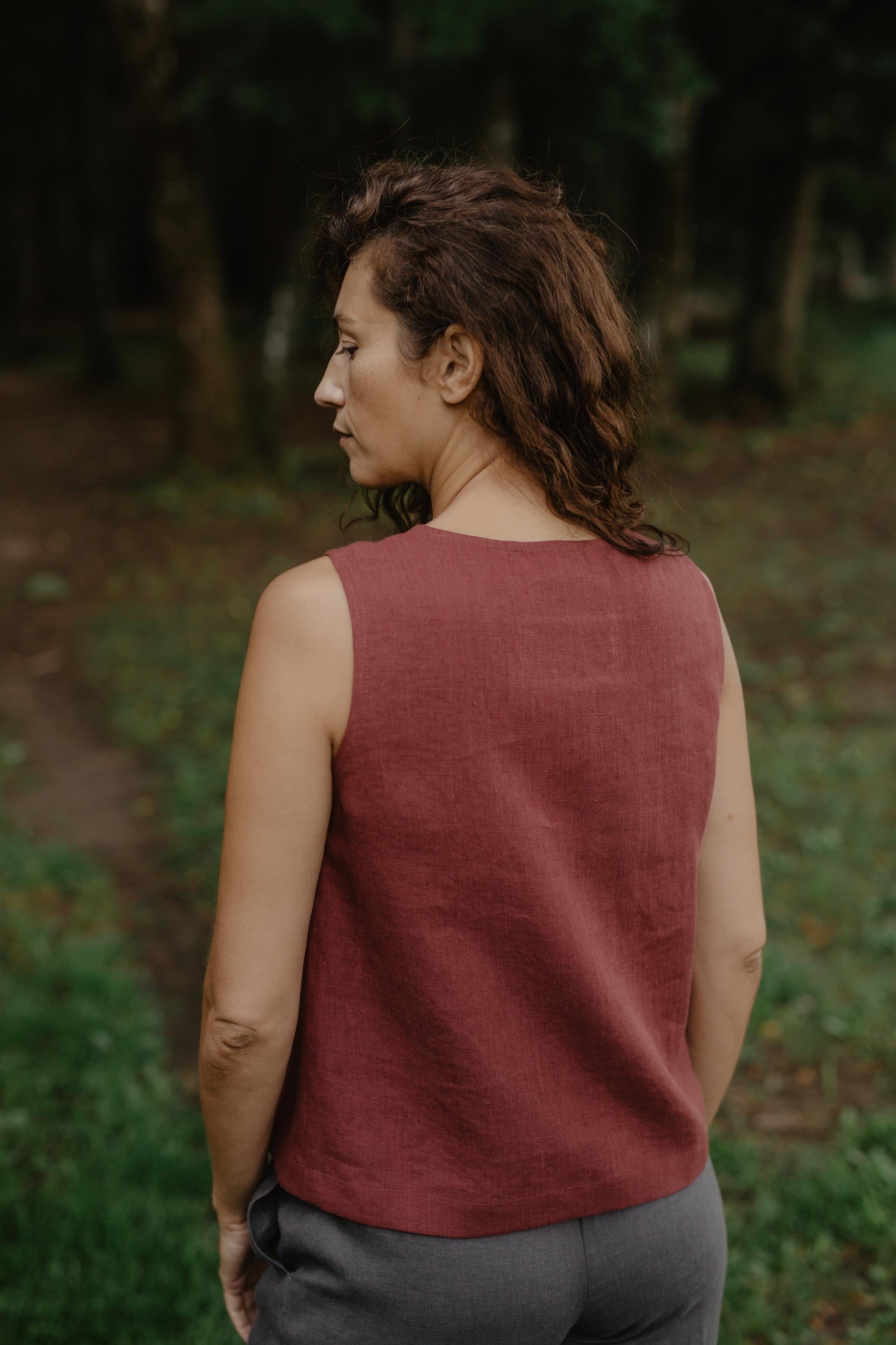 Linen button top Tunis S Terracotta