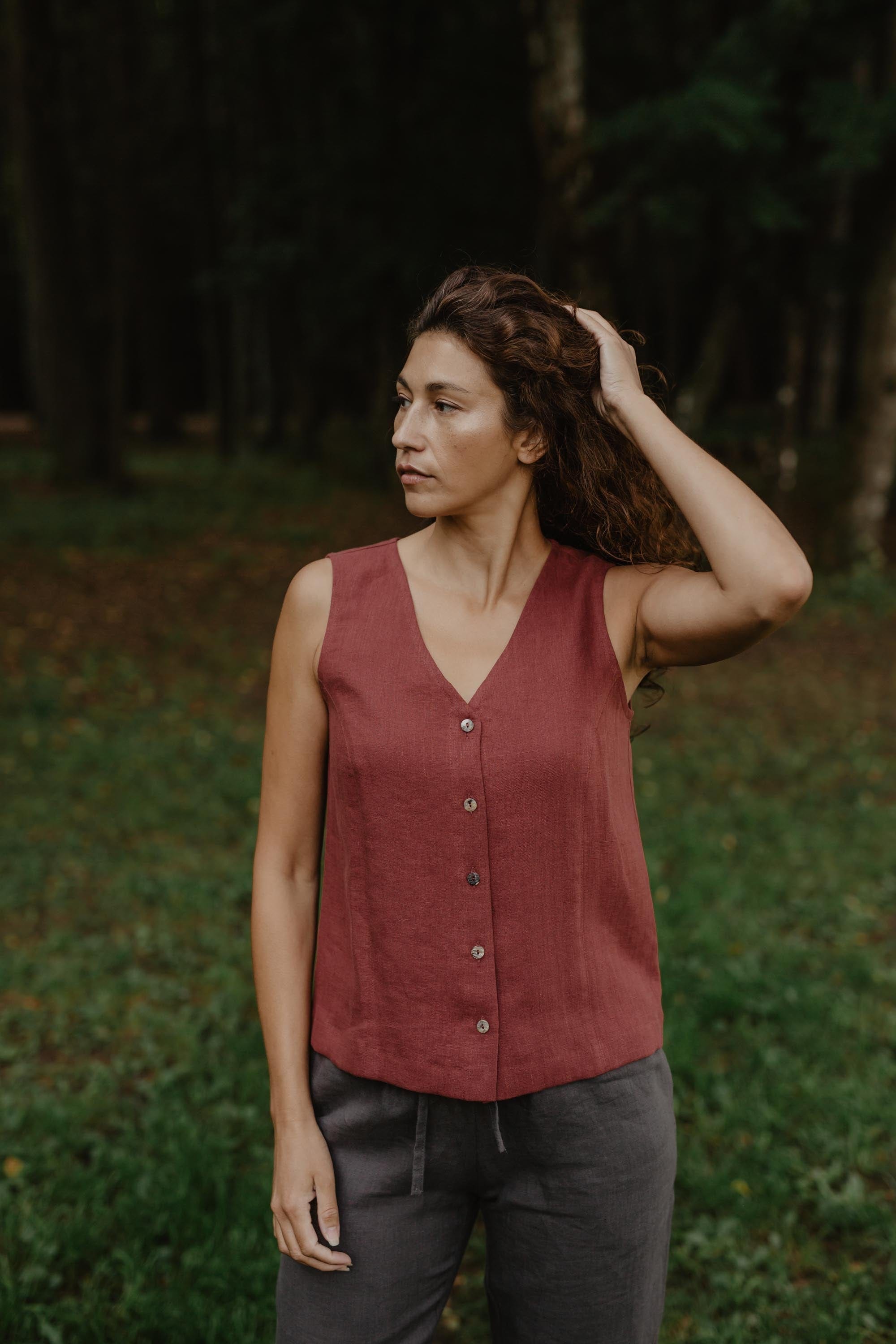 Linen button top Tunis S Terracotta