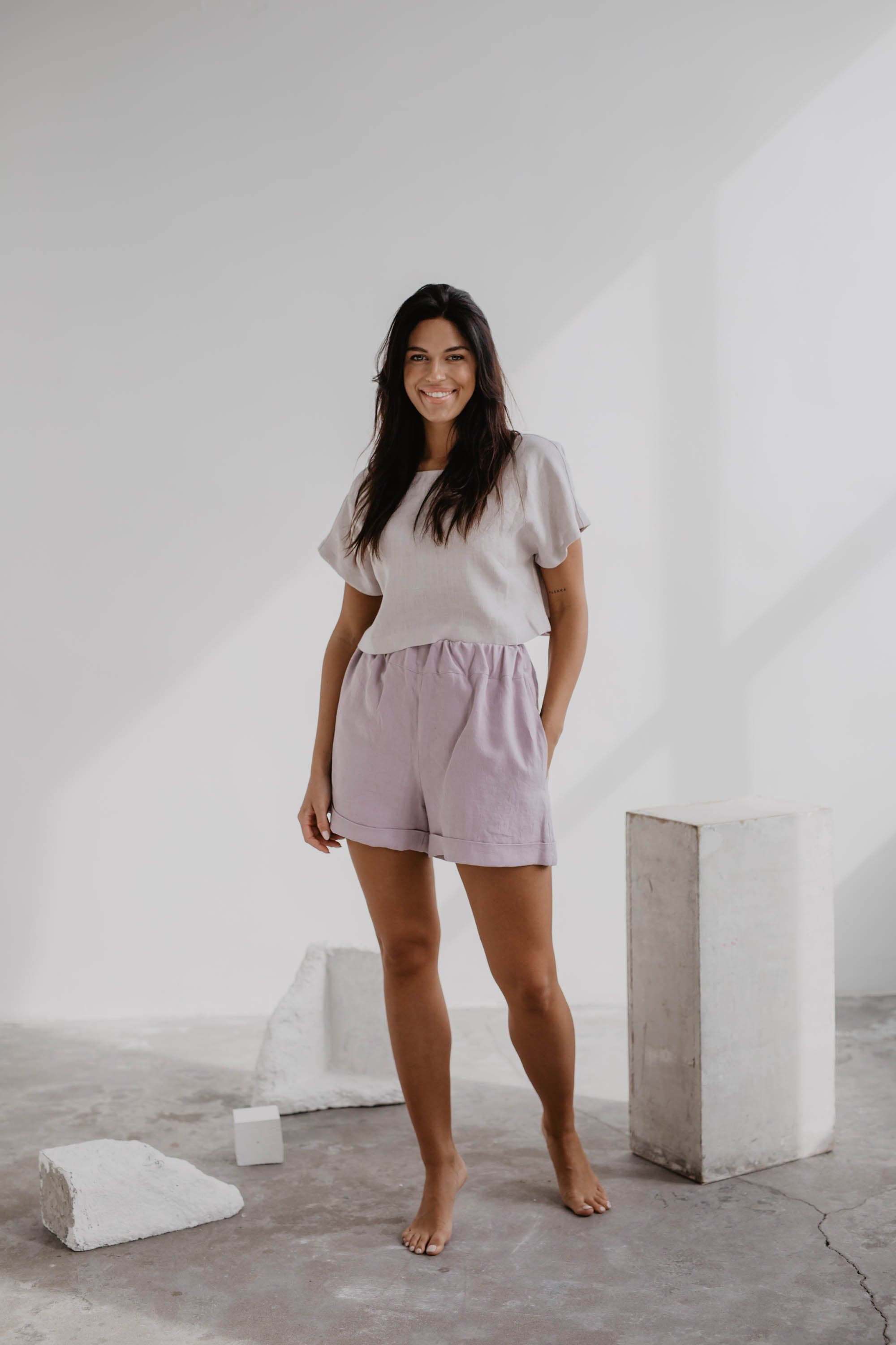 Linen crop top with buttons LISA S White