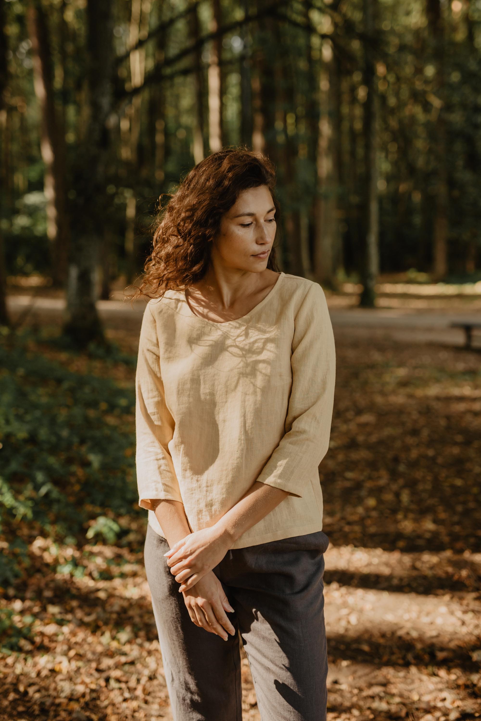 AmourLinen Linen top XS/S / Mustard Riga linen top 3/4 sleeves XS/S Mustard Riga linen top 3/4 sleeves XS/S Mustard