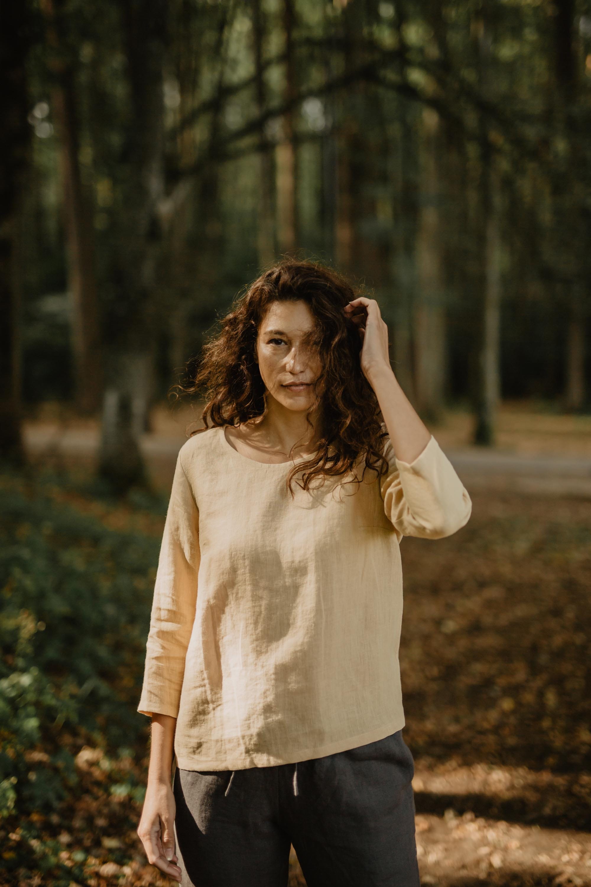 AmourLinen Linen top XS/S / Mustard Riga linen top 3/4 sleeves XS/S Mustard Riga linen top 3/4 sleeves XS/S Mustard