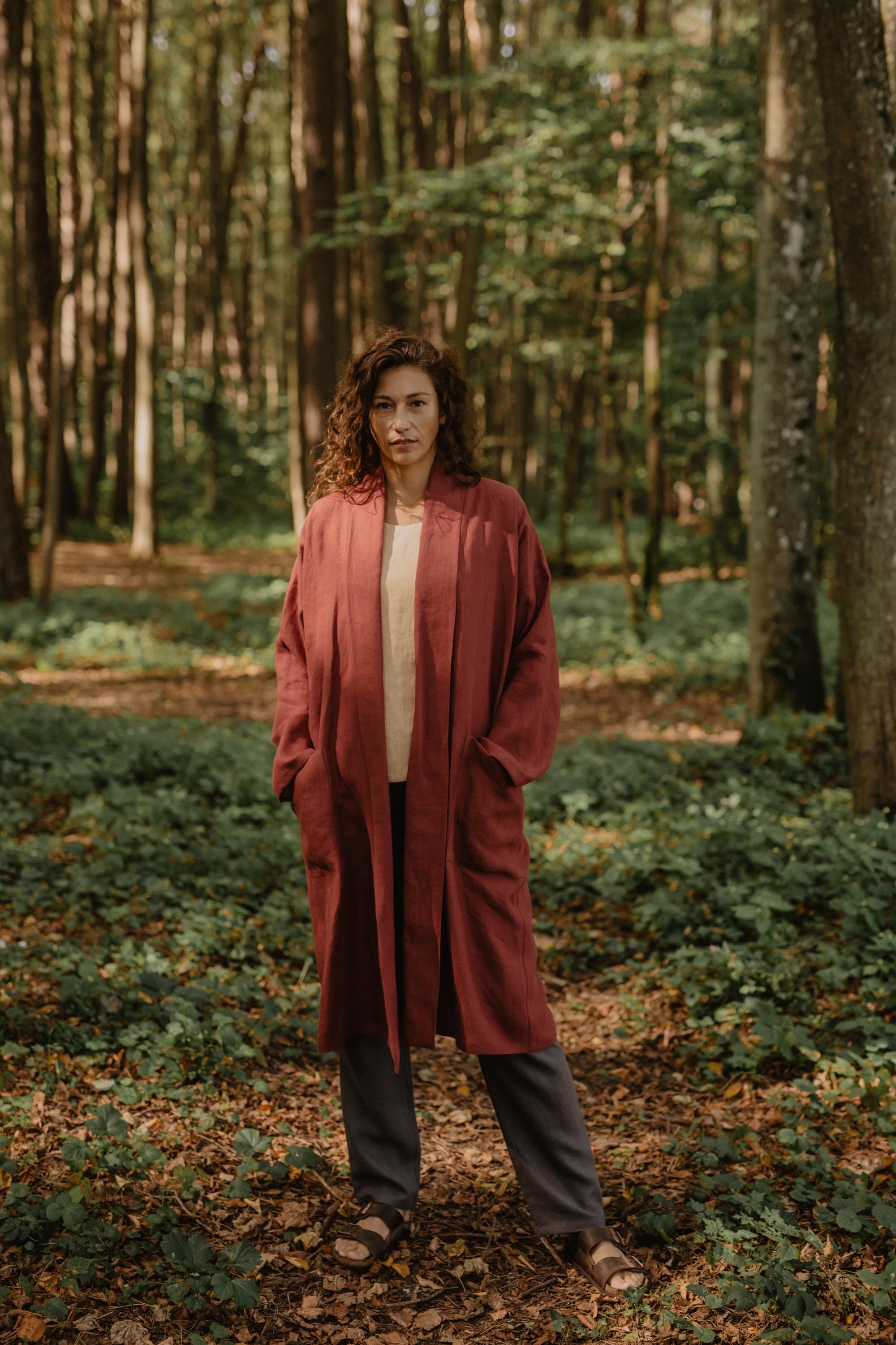 Vilnius mid-length linen coat Size 1 Terracotta