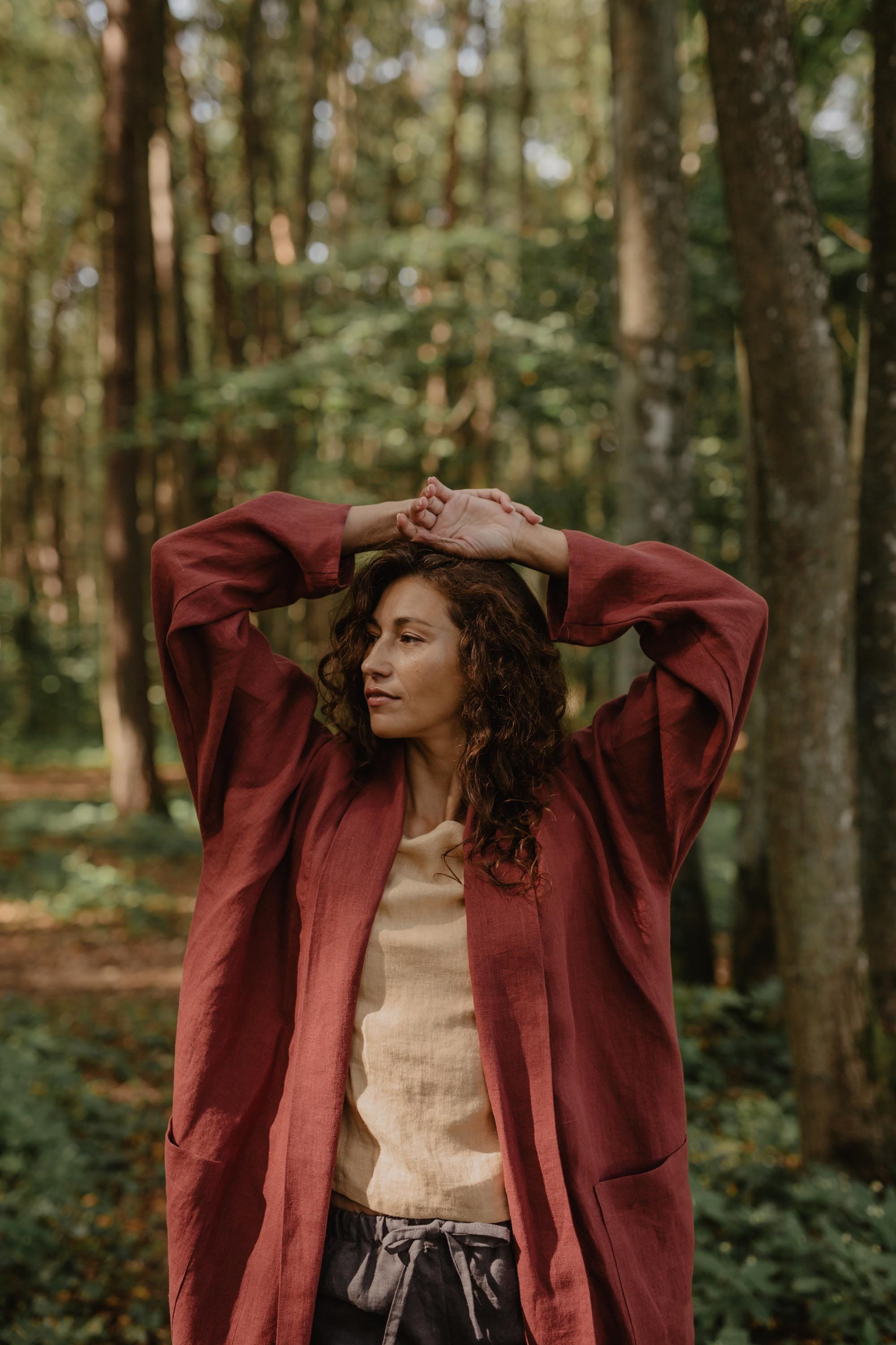 Vilnius midlength linen coat Size 1 Terracotta