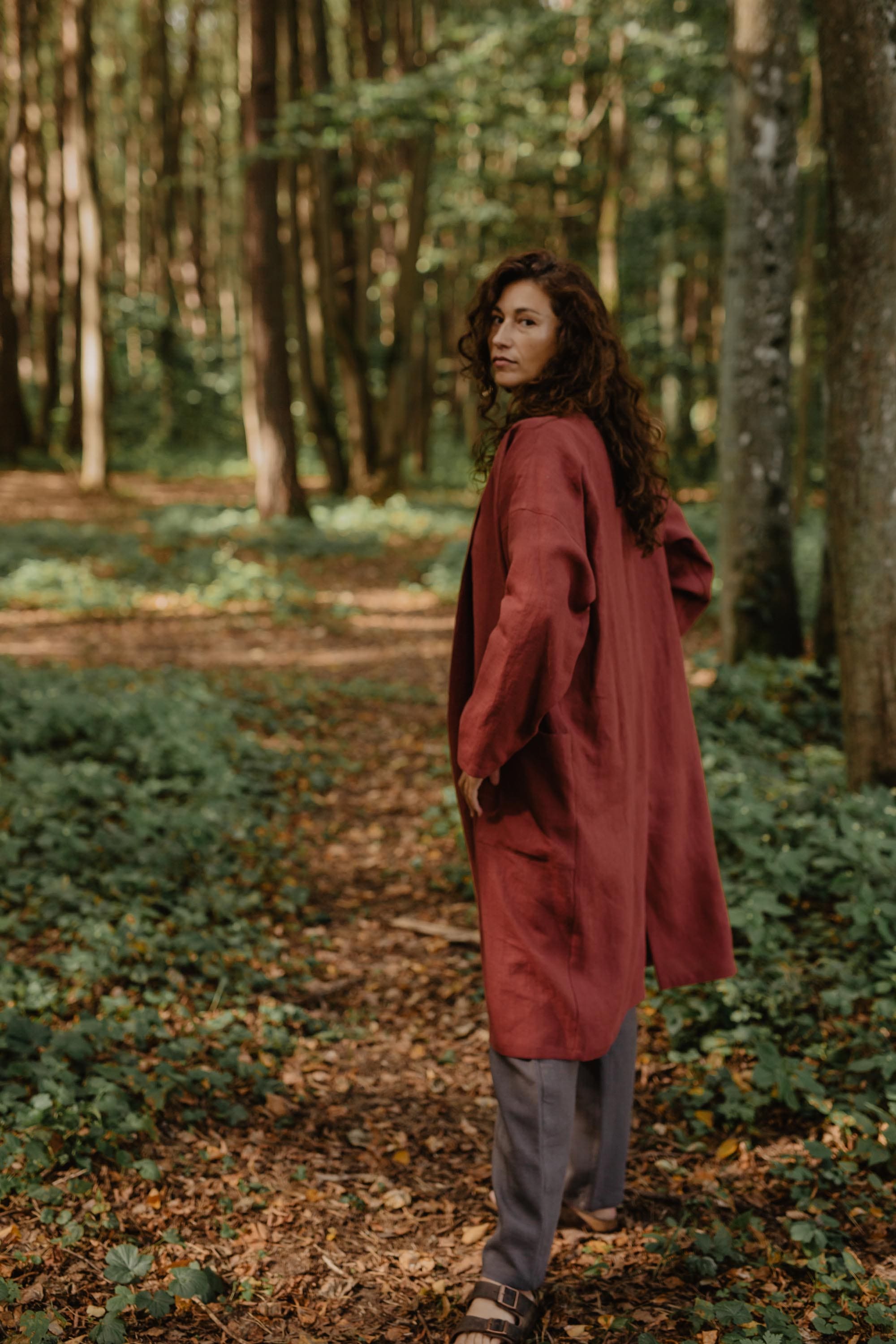 Vilnius mid-length linen coat Size 1 Terracotta
