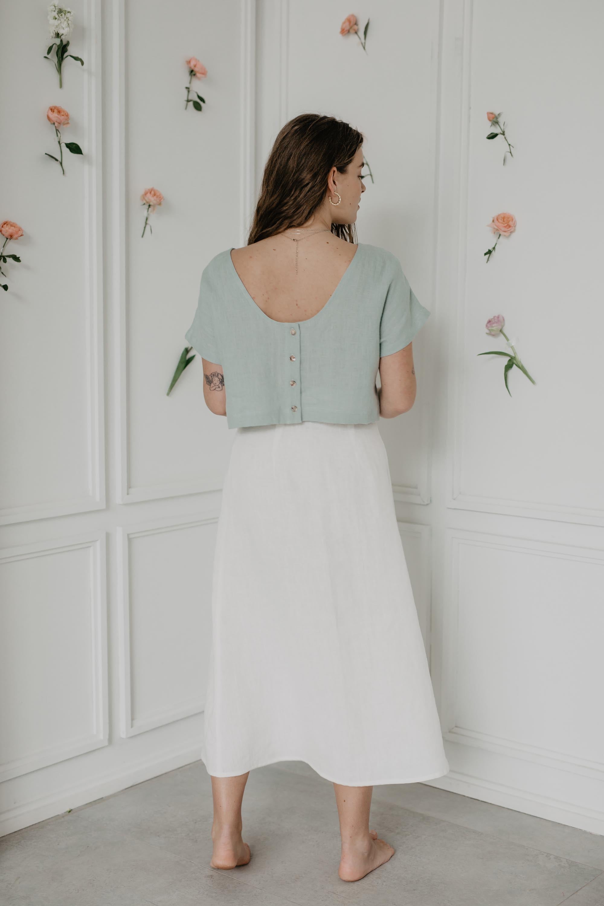 Lisa linen crop top in Sage Green
