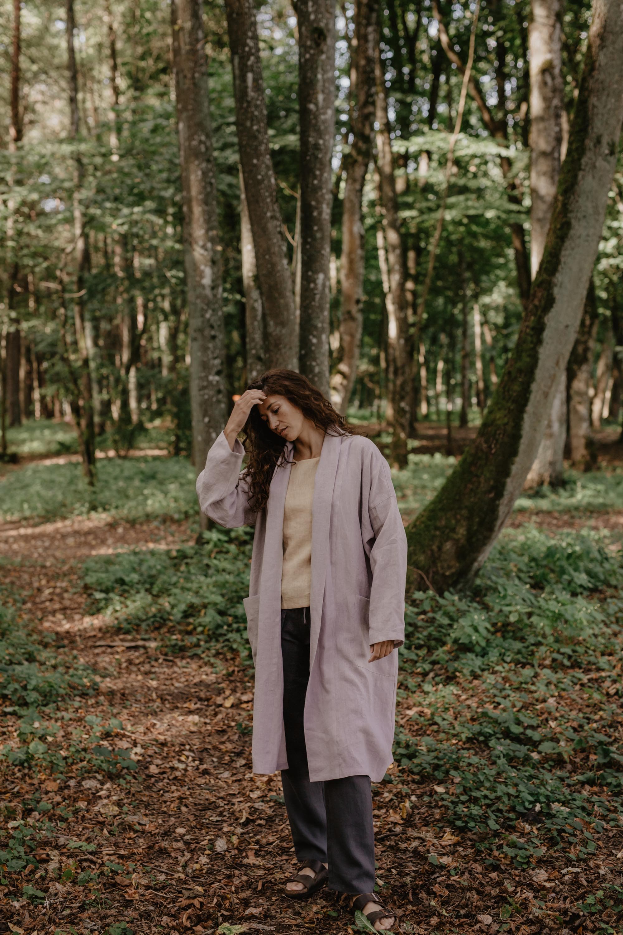 Vilnius mid-length linen coat Size 2 Dusty Lavender