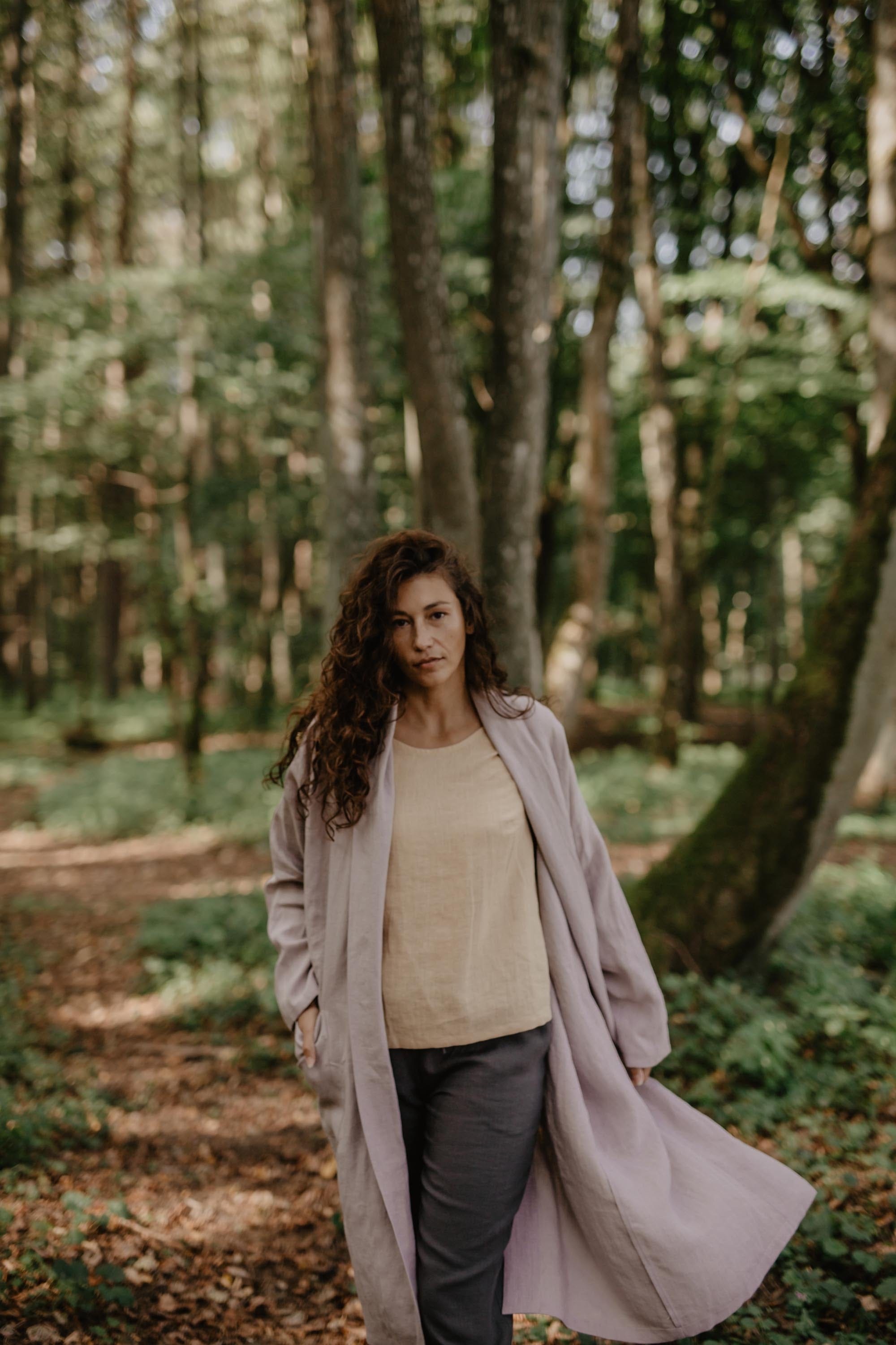 Vilnius mid-length linen coat Size 2 Dusty Lavender