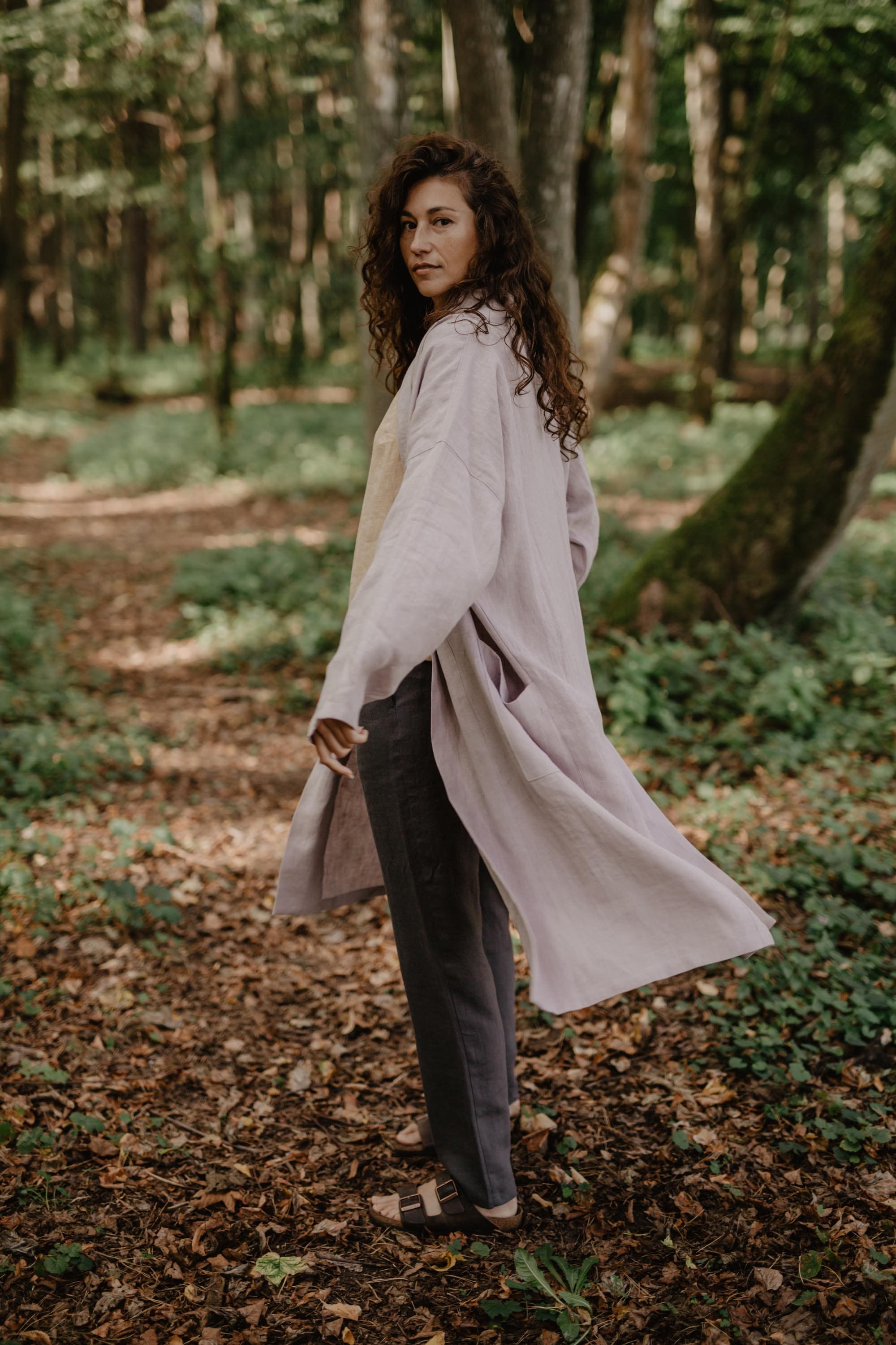 Vilnius mid-length linen coat Size 1 Dusty Rose