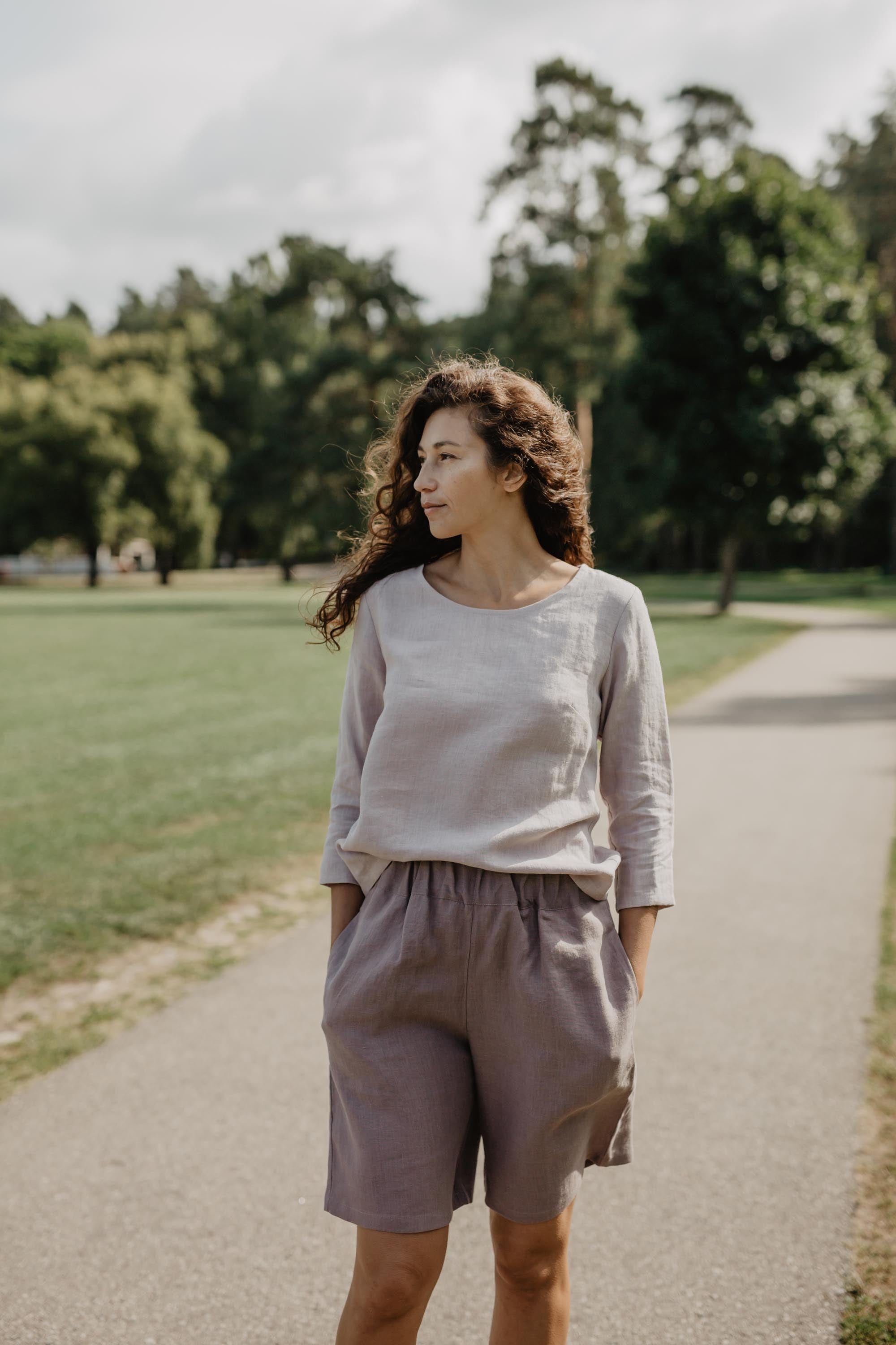 Riga linen top 3/4 sleeves XS/S Dusty Rose