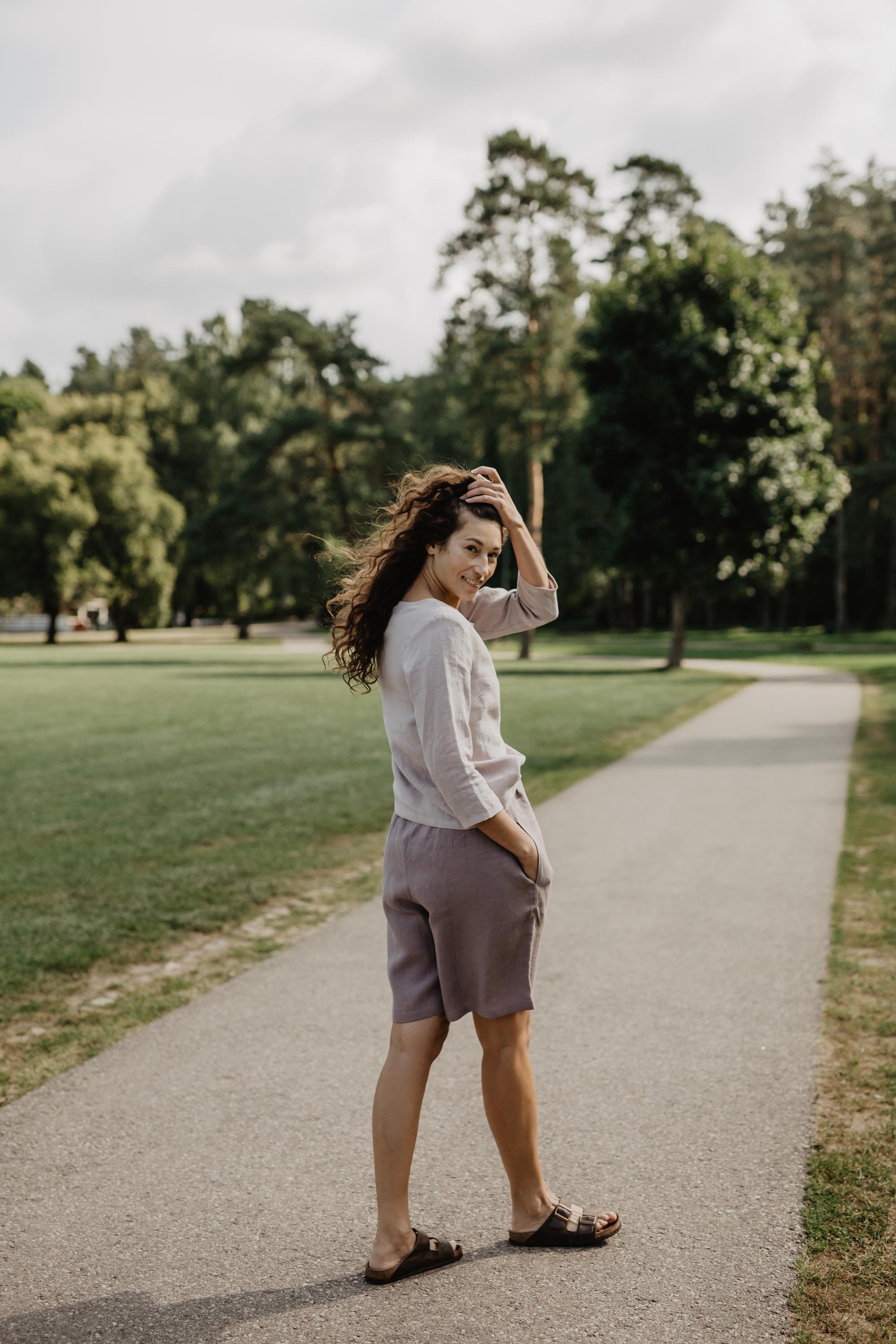 Riga linen top 3/4 sleeves XS/S Dusty Rose