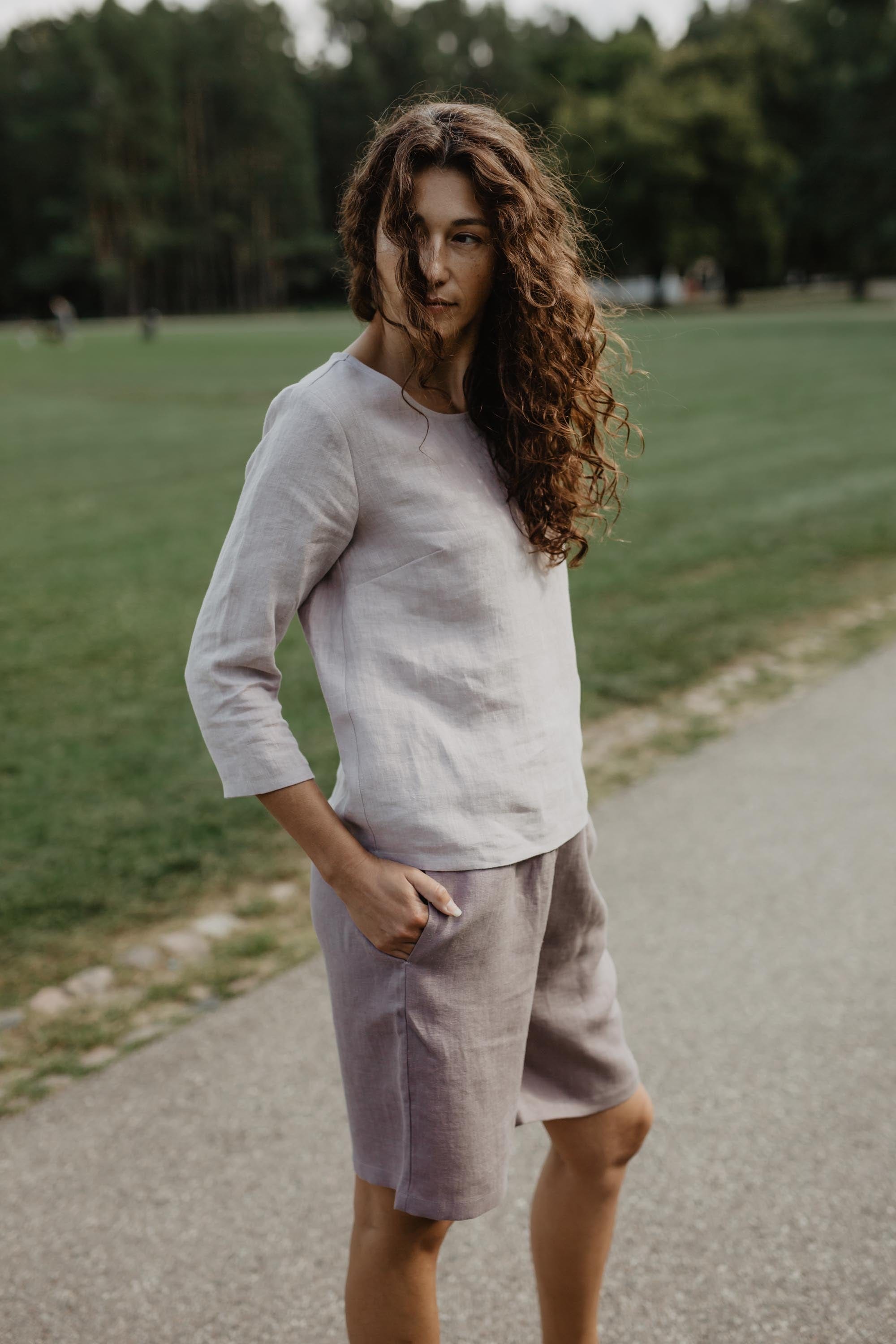 Riga linen top 3/4 sleeves XS/S Dusty Rose