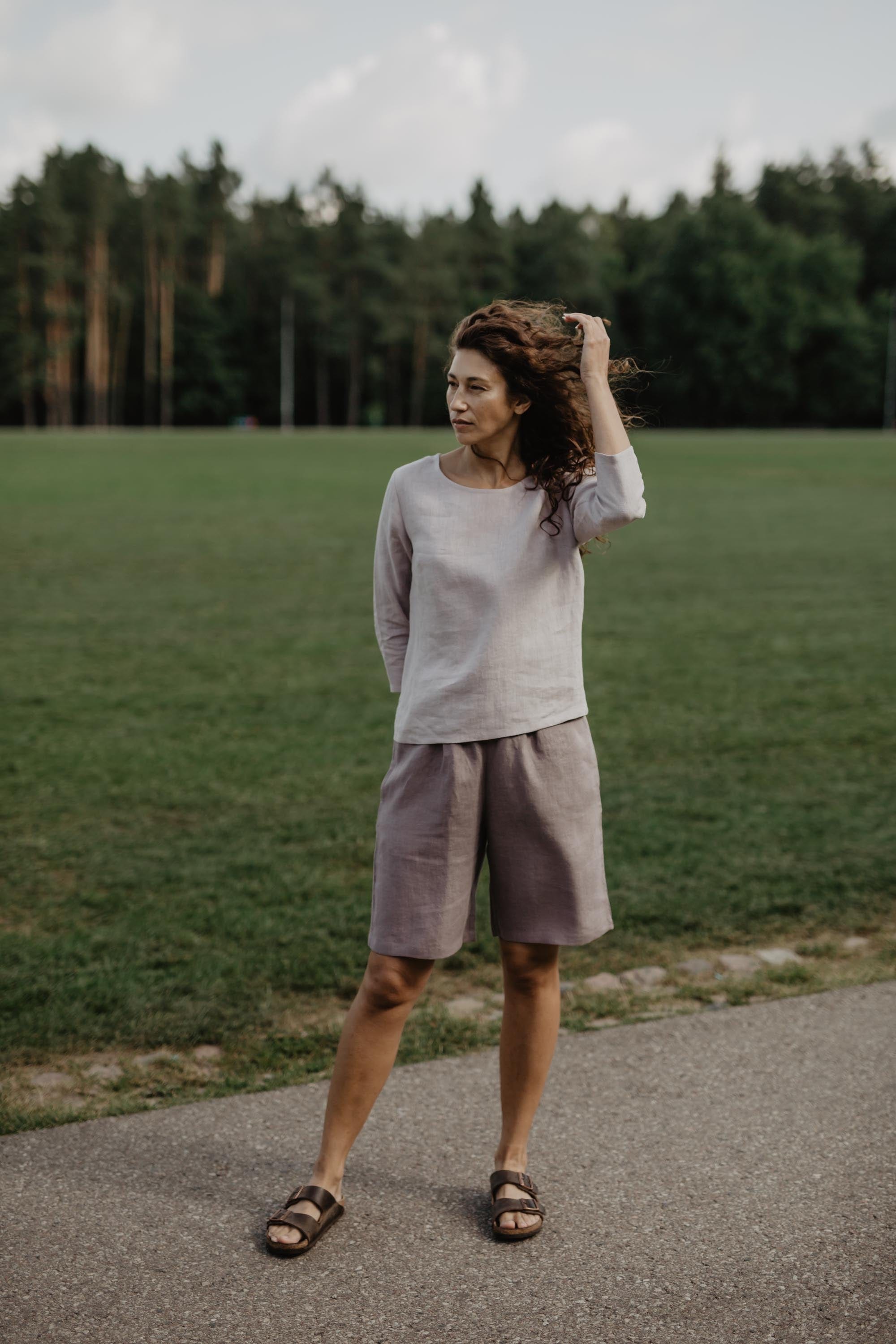 Riga linen top 3/4 sleeves XS/S Dusty Rose