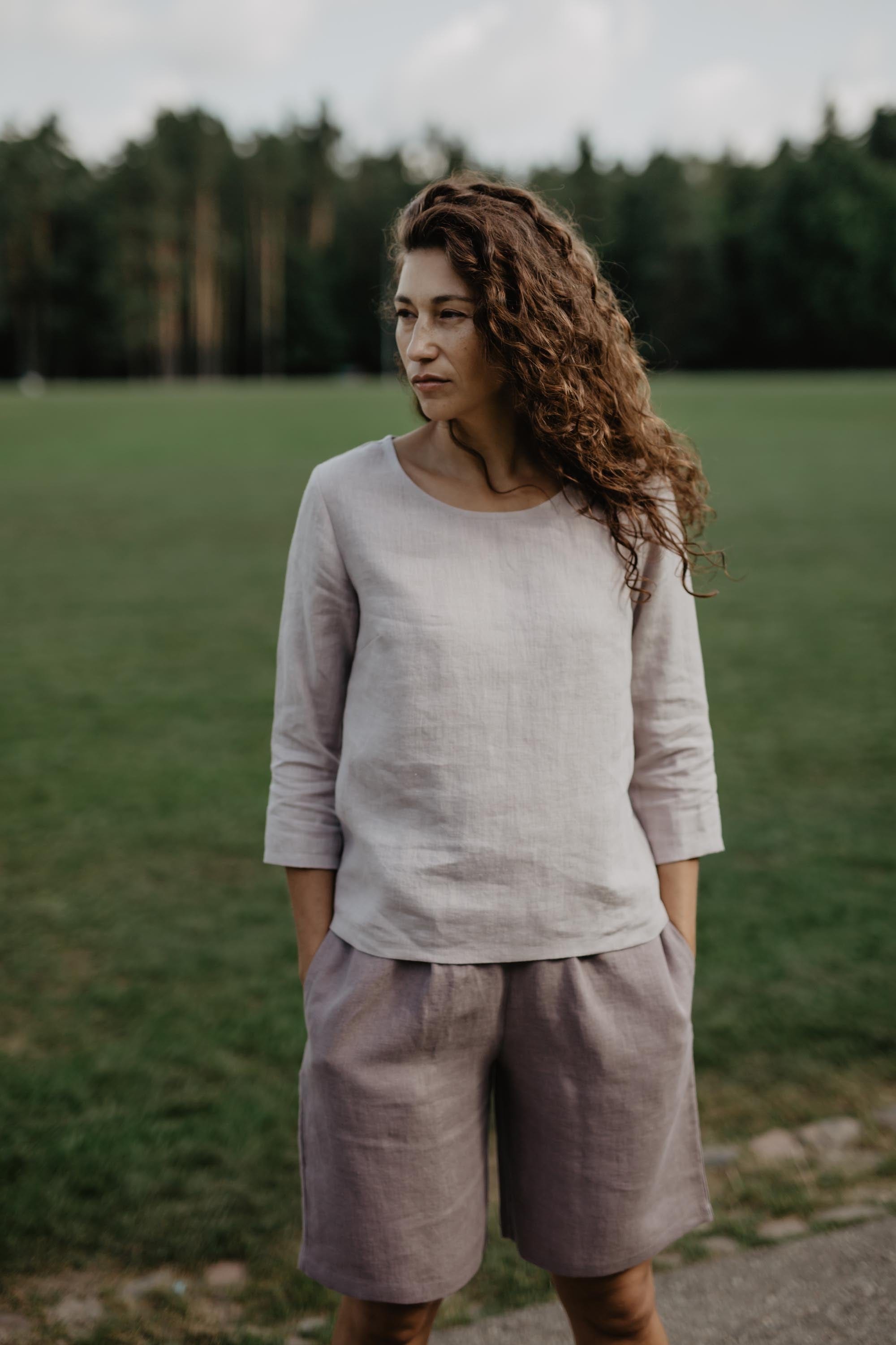 Riga linen top 3/4 sleeves XS/S Dusty Rose
