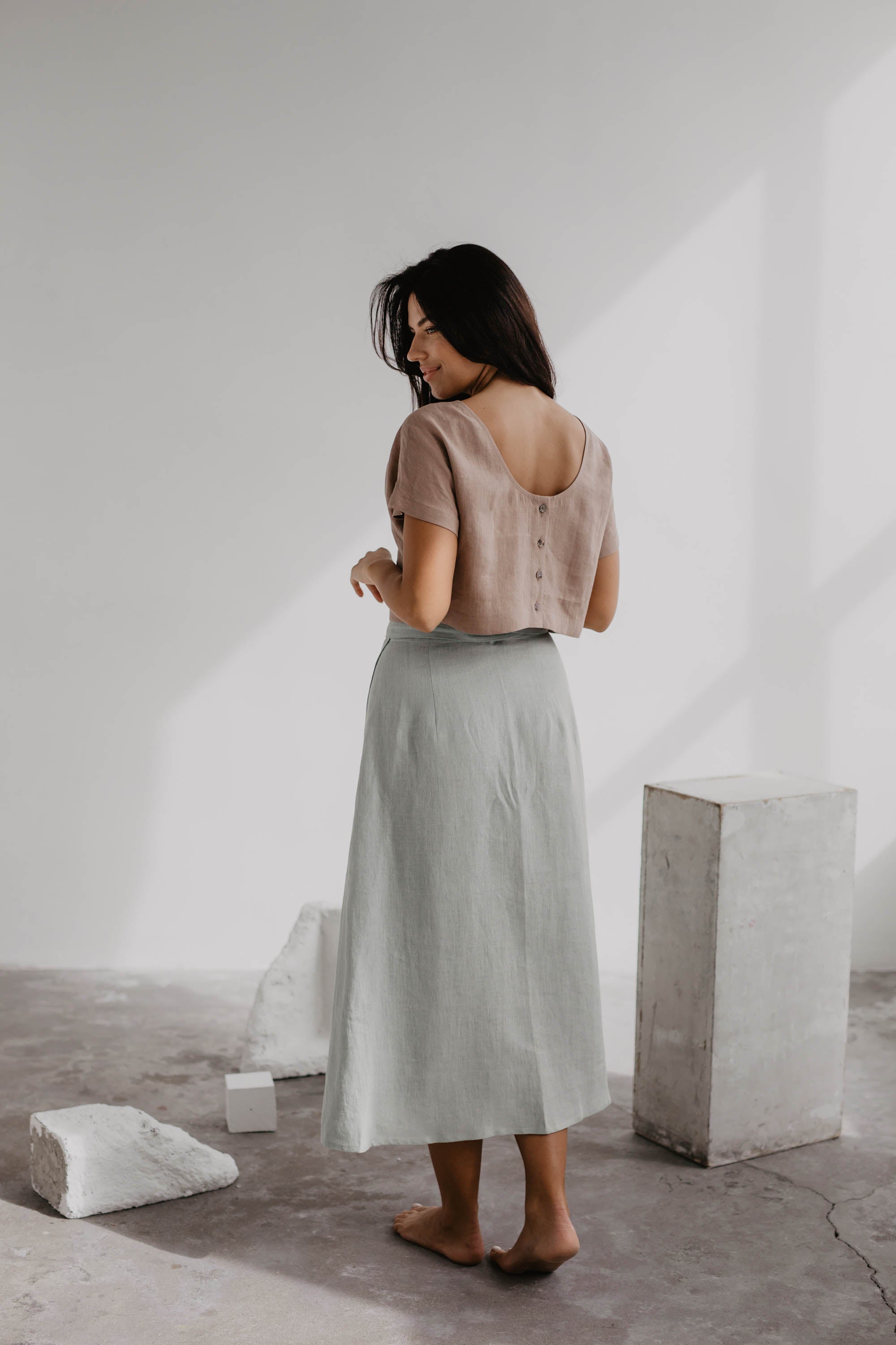 AmourLinen Linen top S / Cotton Candy Linen crop top with buttons LISA S Cotton Candy Linen crop top with buttons LISA S Cotton Candy