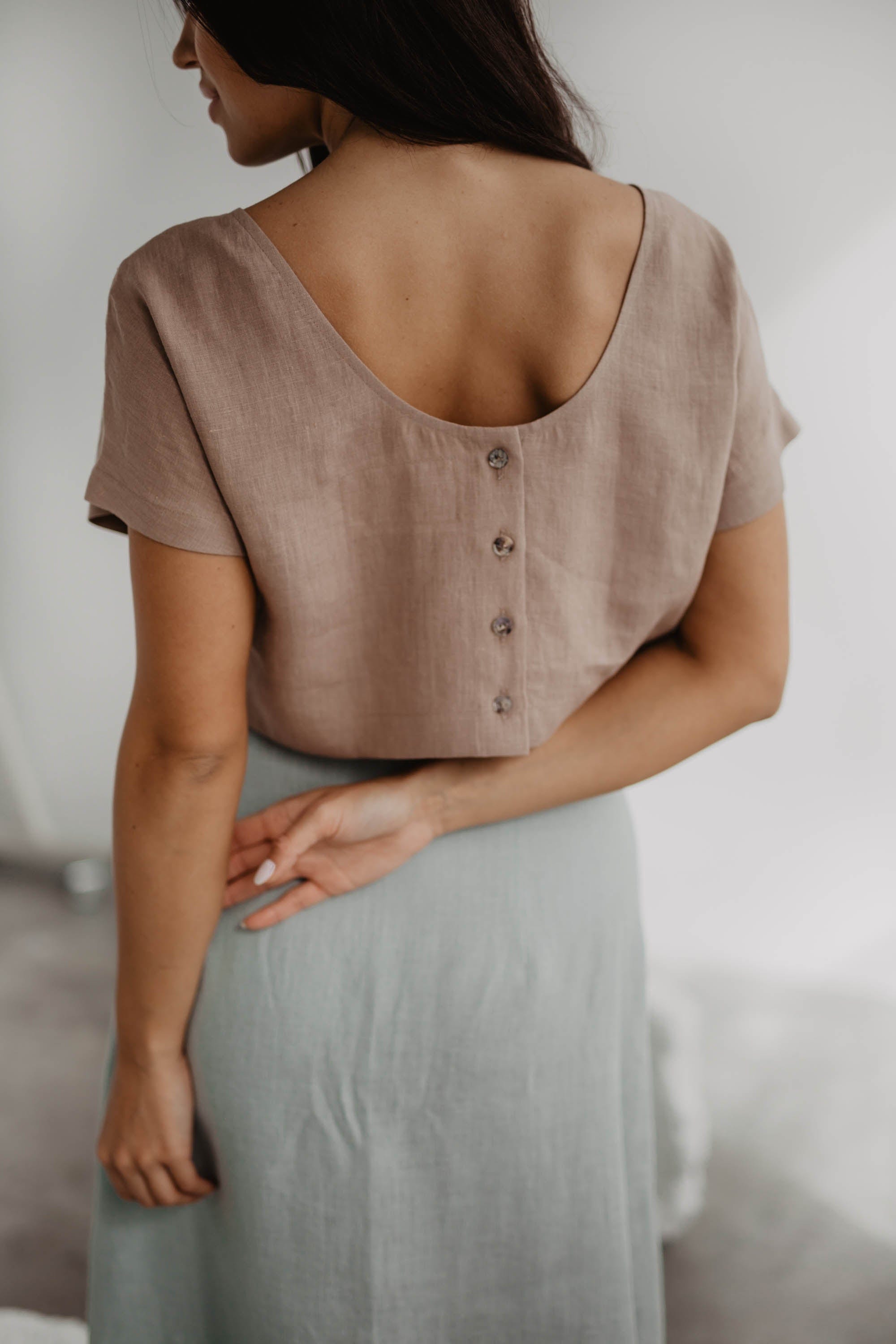 AmourLinen Linen top S / Cotton Candy Linen crop top with buttons LISA S Cotton Candy Linen crop top with buttons LISA S Cotton Candy
