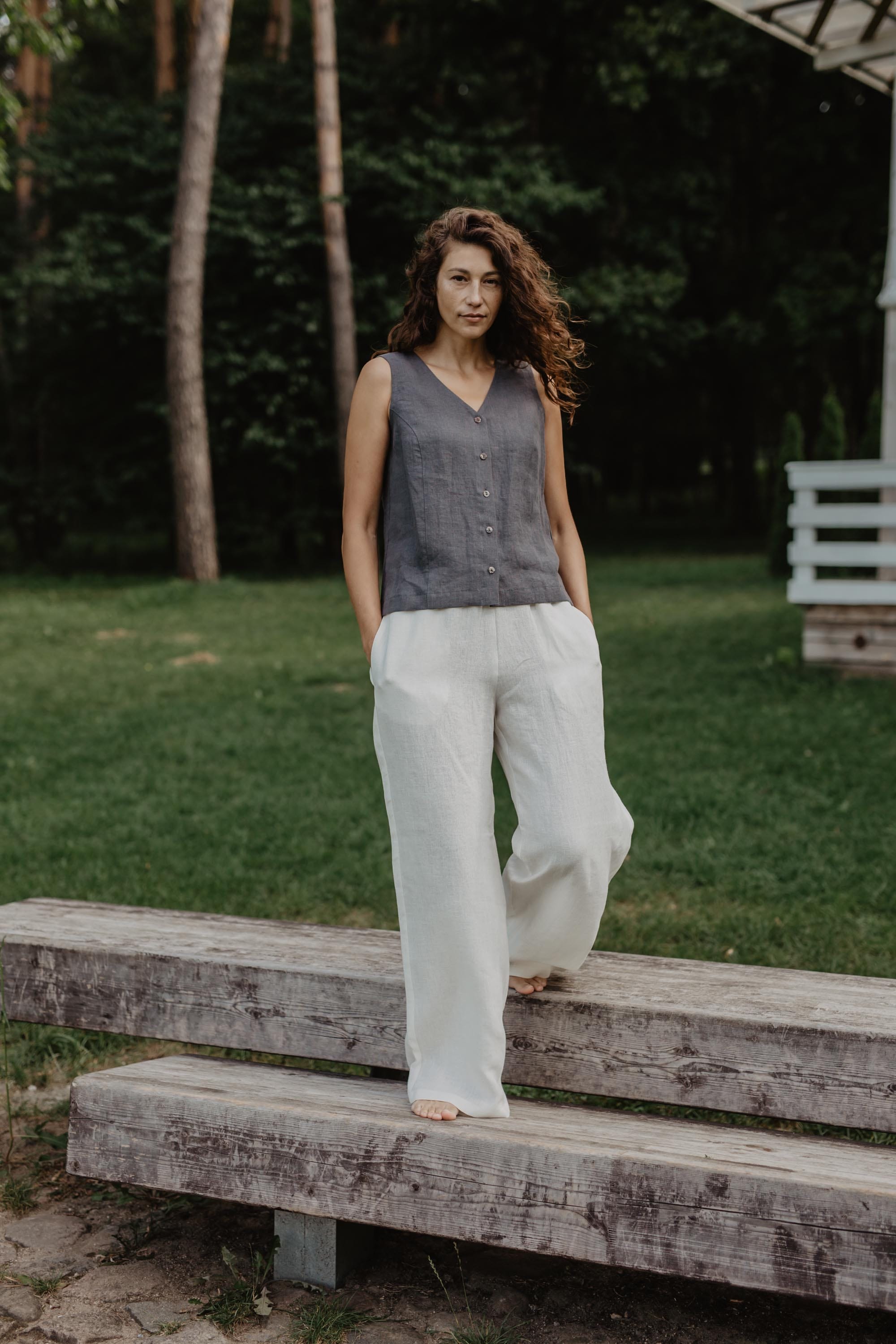 AmourLinen Linen tops Linen button top Tunis Linen Top With Buttons  | AmourLinen | Linen Top Women
