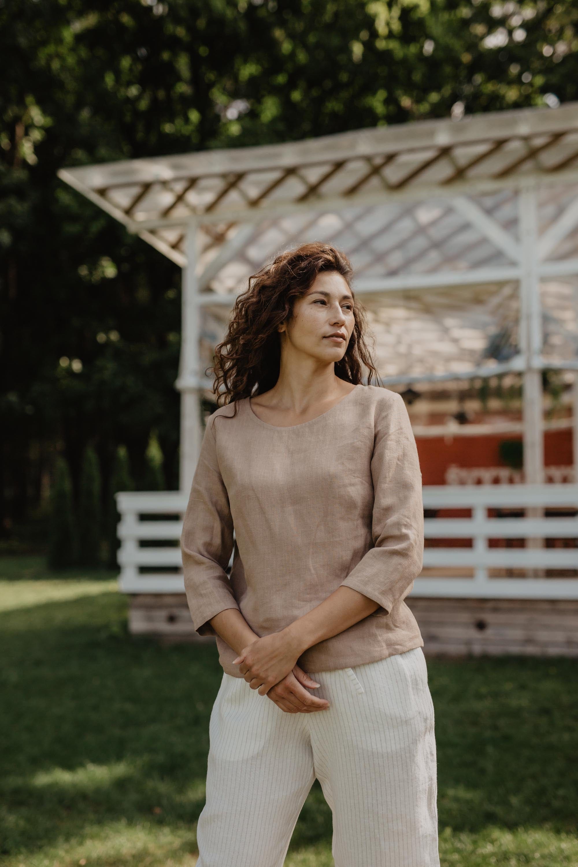 AmourLinen Linen top Riga linen top 3/4 sleeves Linen Top | AmourLinen | Linen Clothing