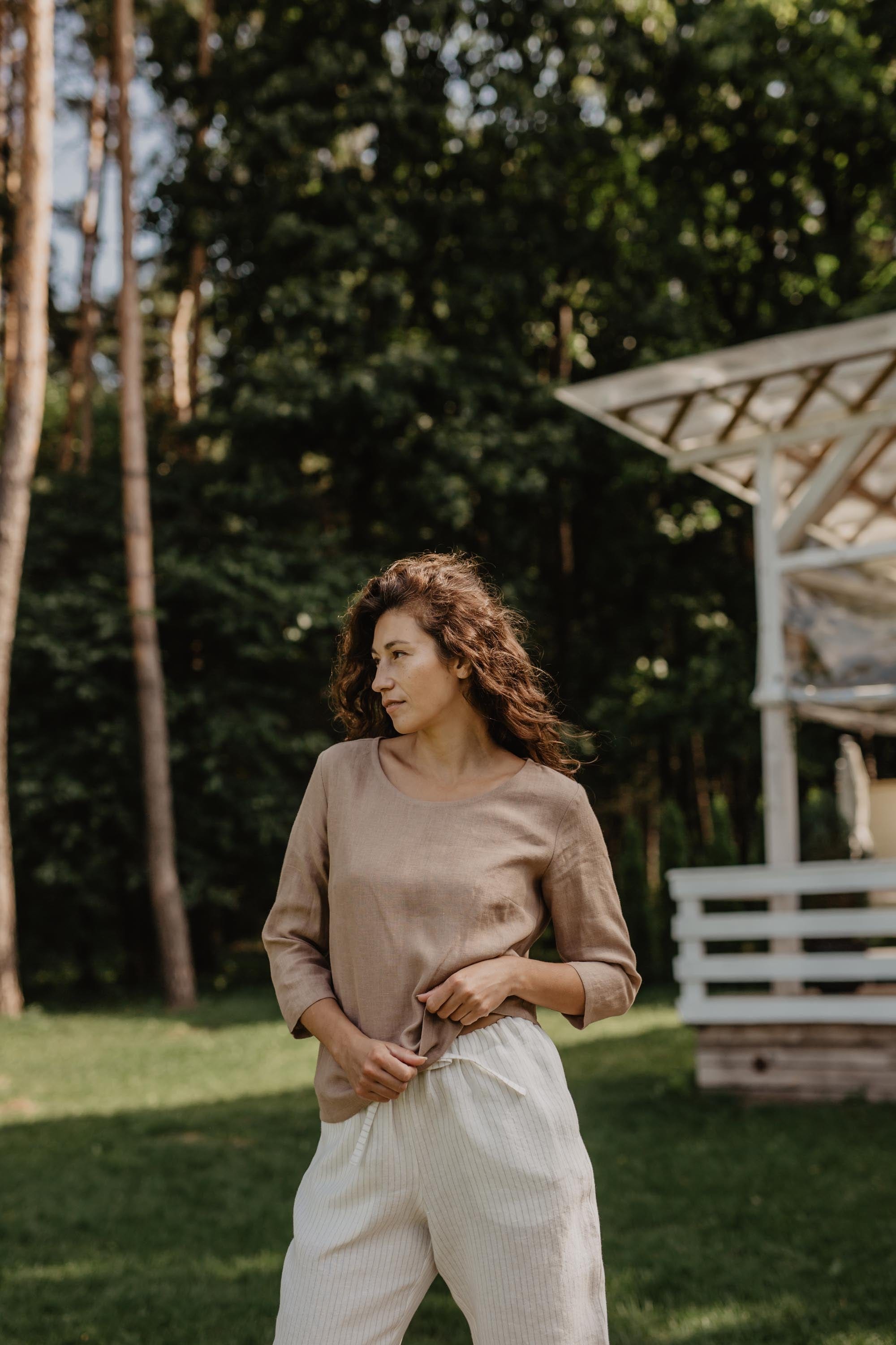 AmourLinen Linen top S / Rosy Brown Riga linen top 3/4 sleeves S Rosy Brown Riga linen top 3/4 sleeves S Rosy Brown
