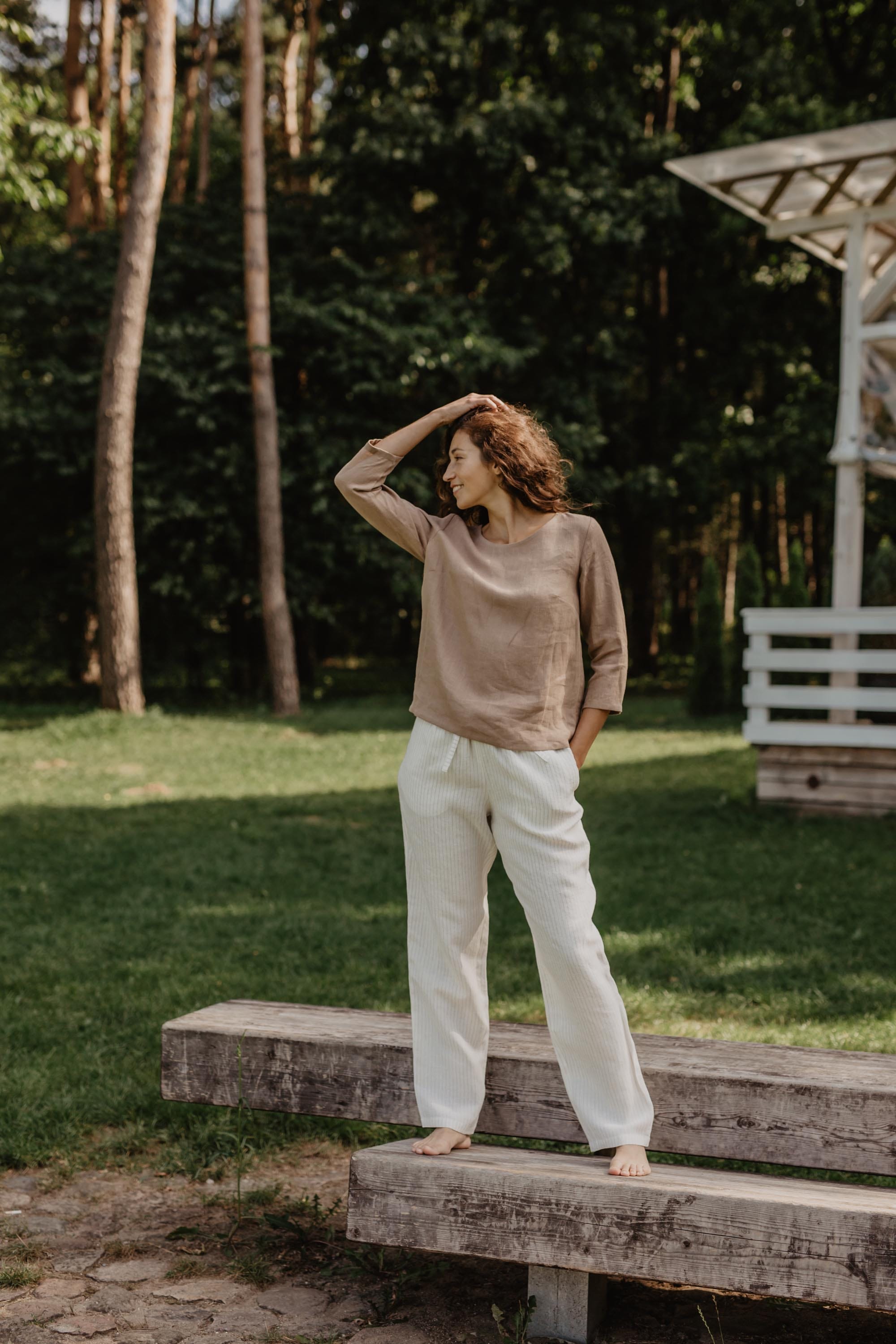 AmourLinen Linen top S / Rosy Brown Riga linen top 3/4 sleeves S Rosy Brown Riga linen top 3/4 sleeves S Rosy Brown