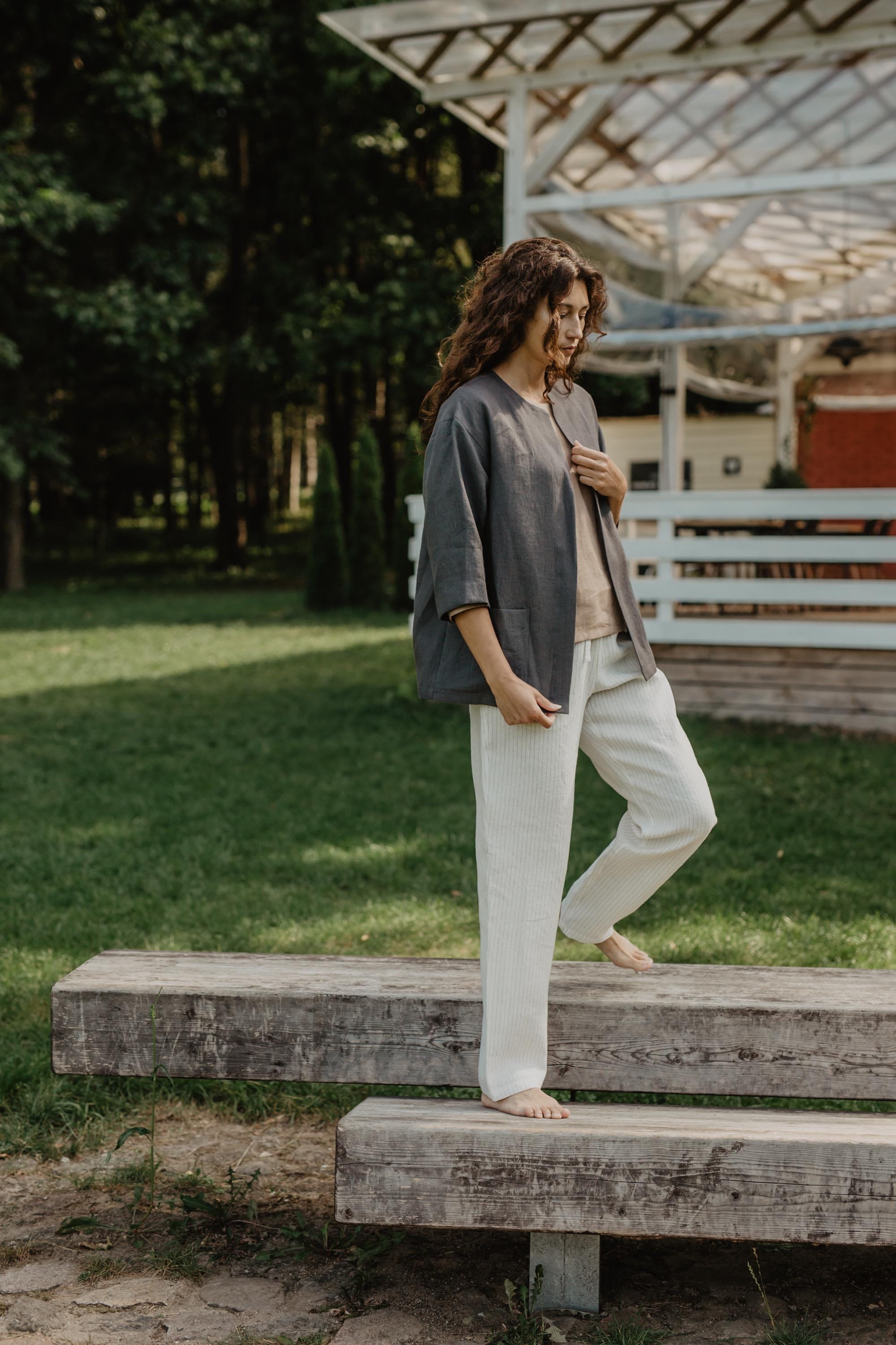 AmourLinen Linen tops L / Charcoal Linen oversized jacket Kyiv L Charcoal Linen oversized jacket Kyiv L Charcoal