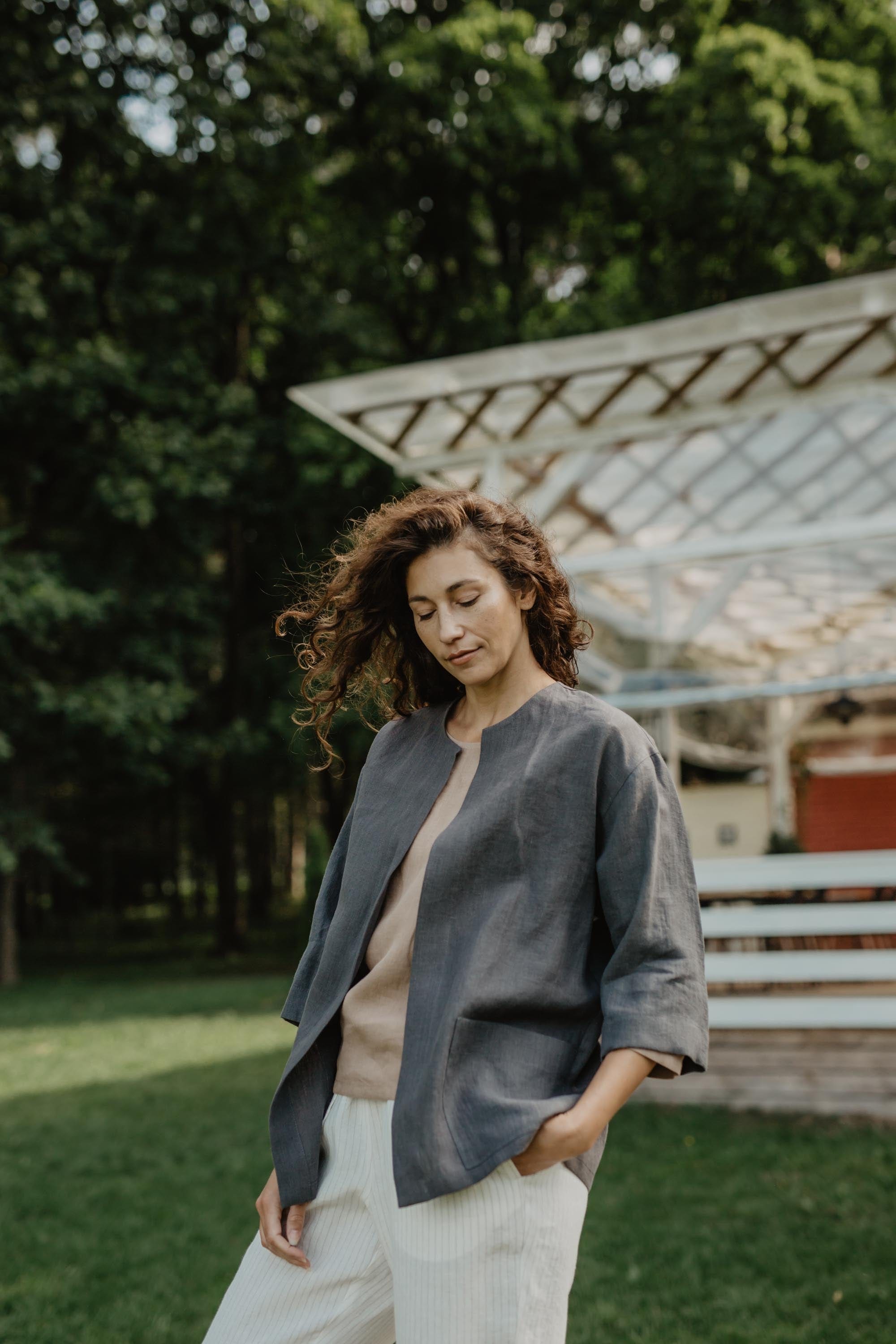 AmourLinen Linen tops L / Charcoal Linen oversized jacket Kyiv L Charcoal Linen oversized jacket Kyiv L Charcoal