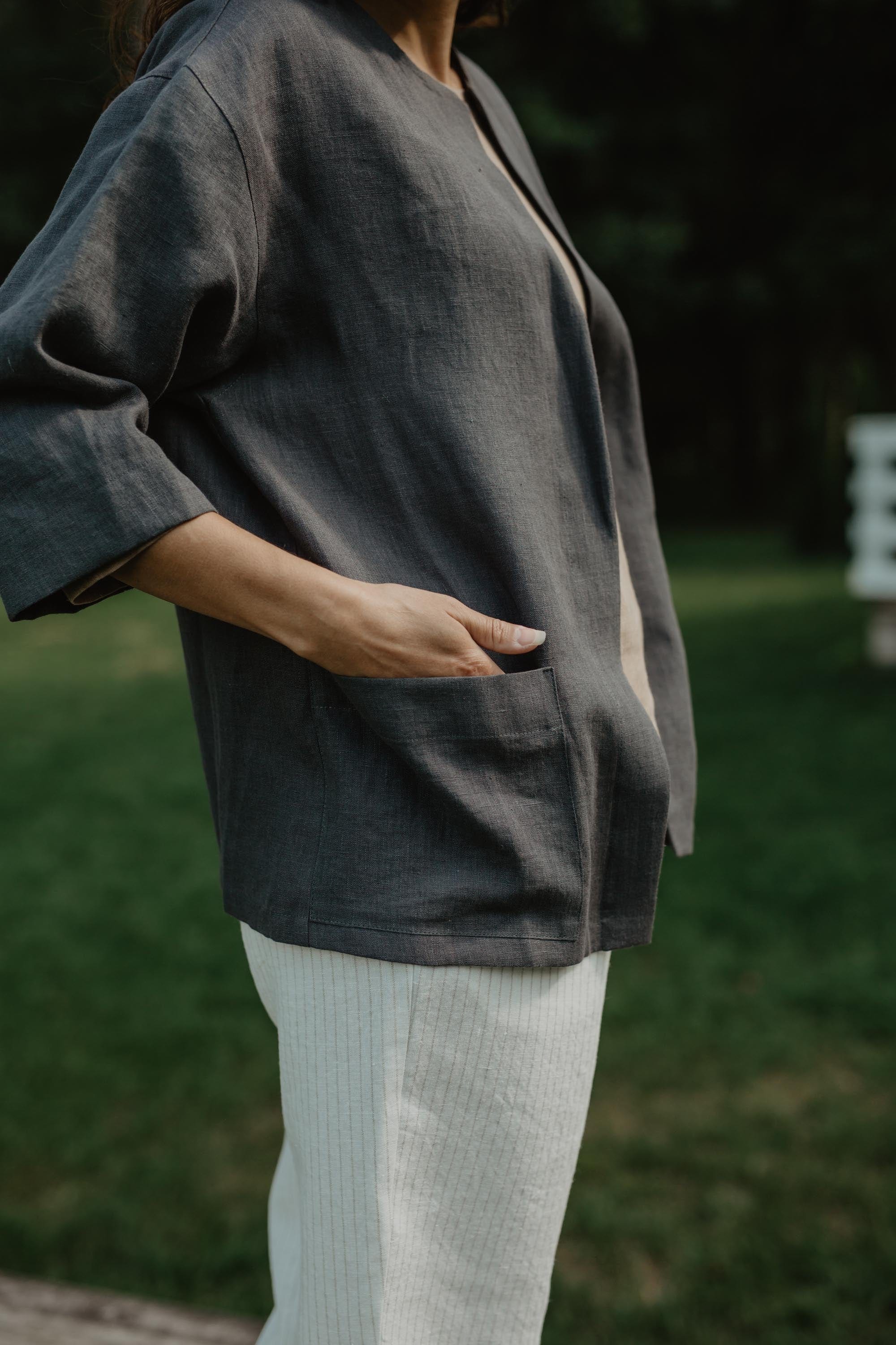 AmourLinen Linen tops L / Charcoal Linen oversized jacket Kyiv L Charcoal Linen oversized jacket Kyiv L Charcoal