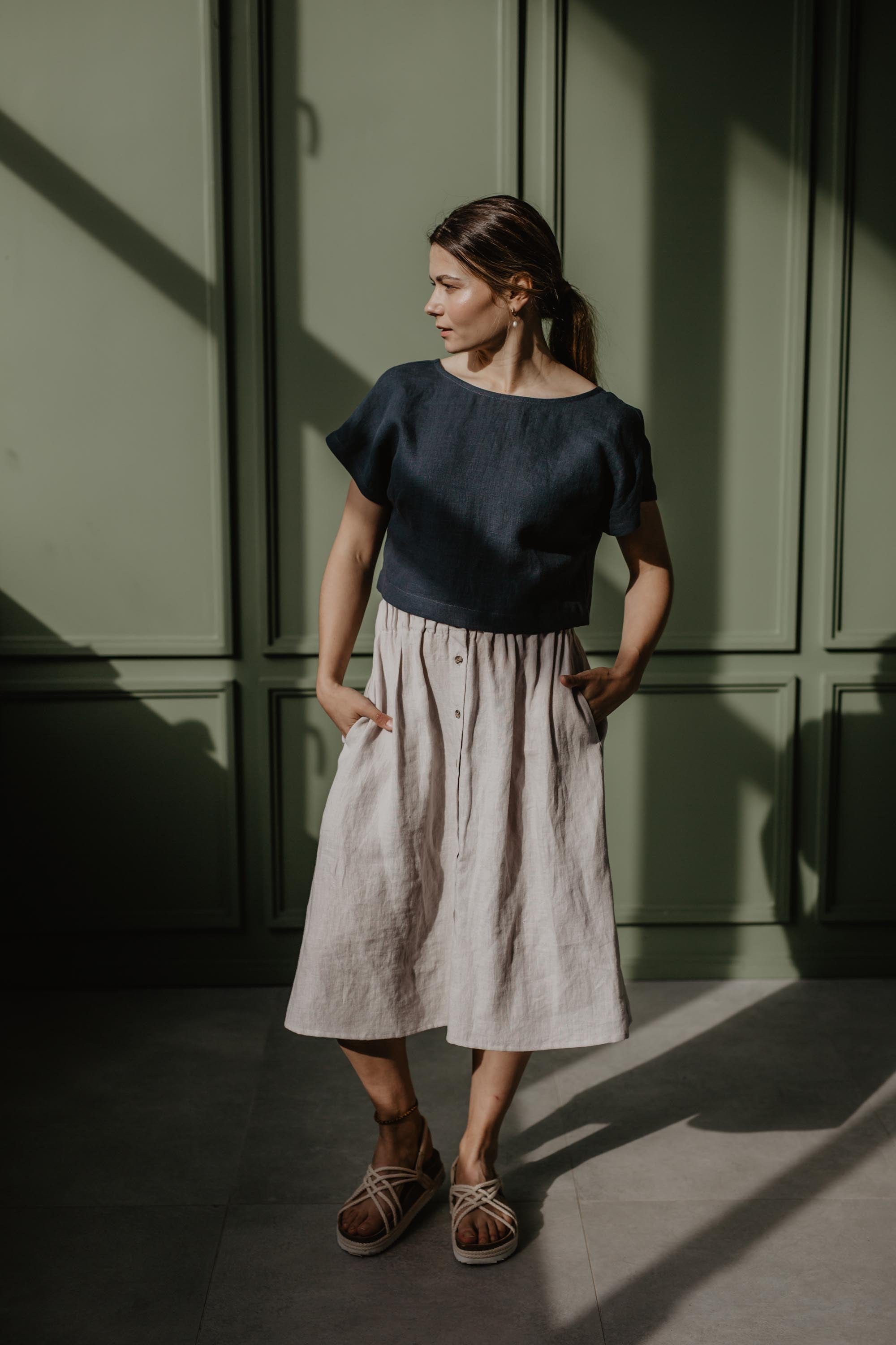 AmourLinen Linen skirt Linen skirt with buttons DAISY in Cream Linen skirt with buttons DAISY in Cream