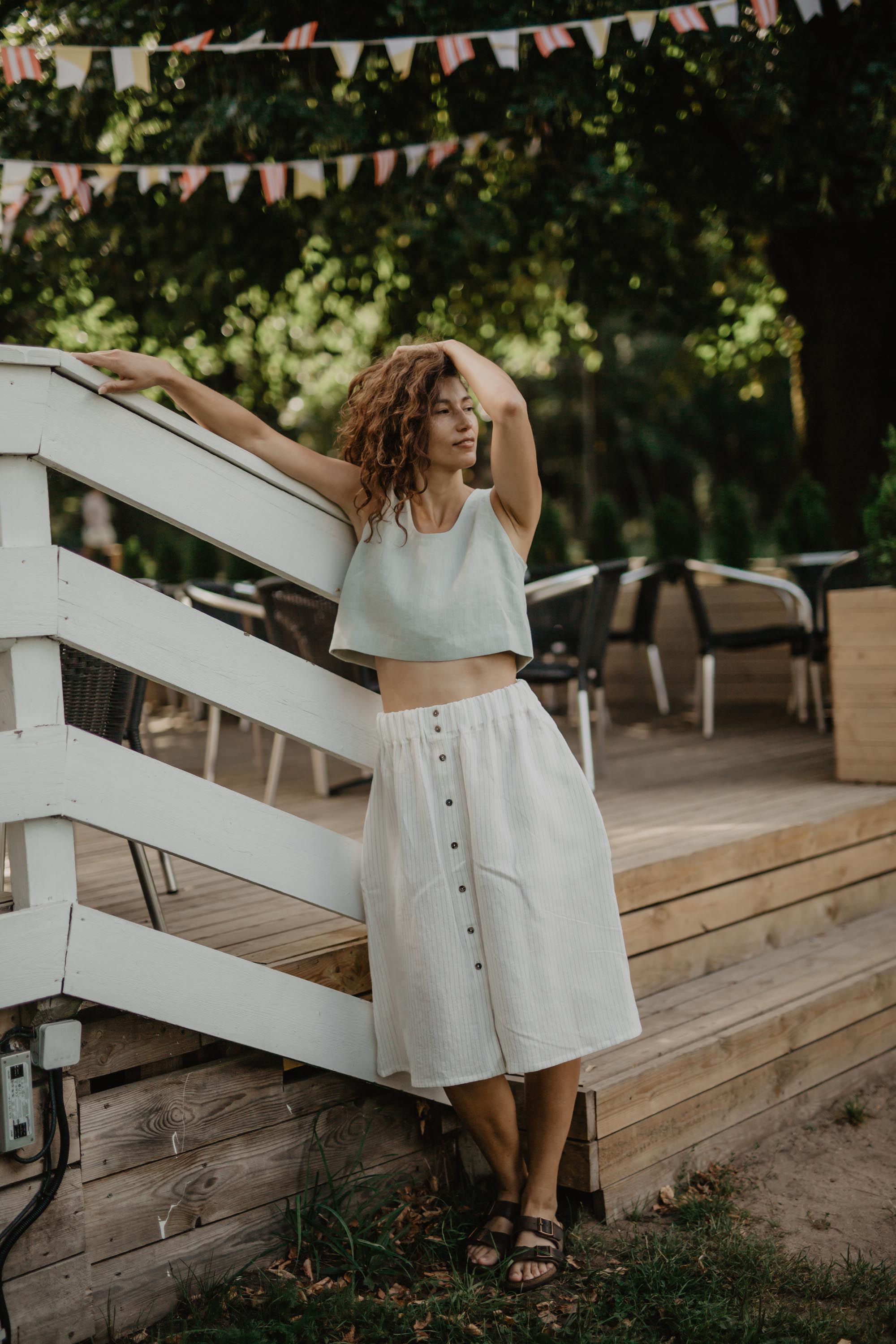 Mini linen crop top PIPPA S Sage Green
