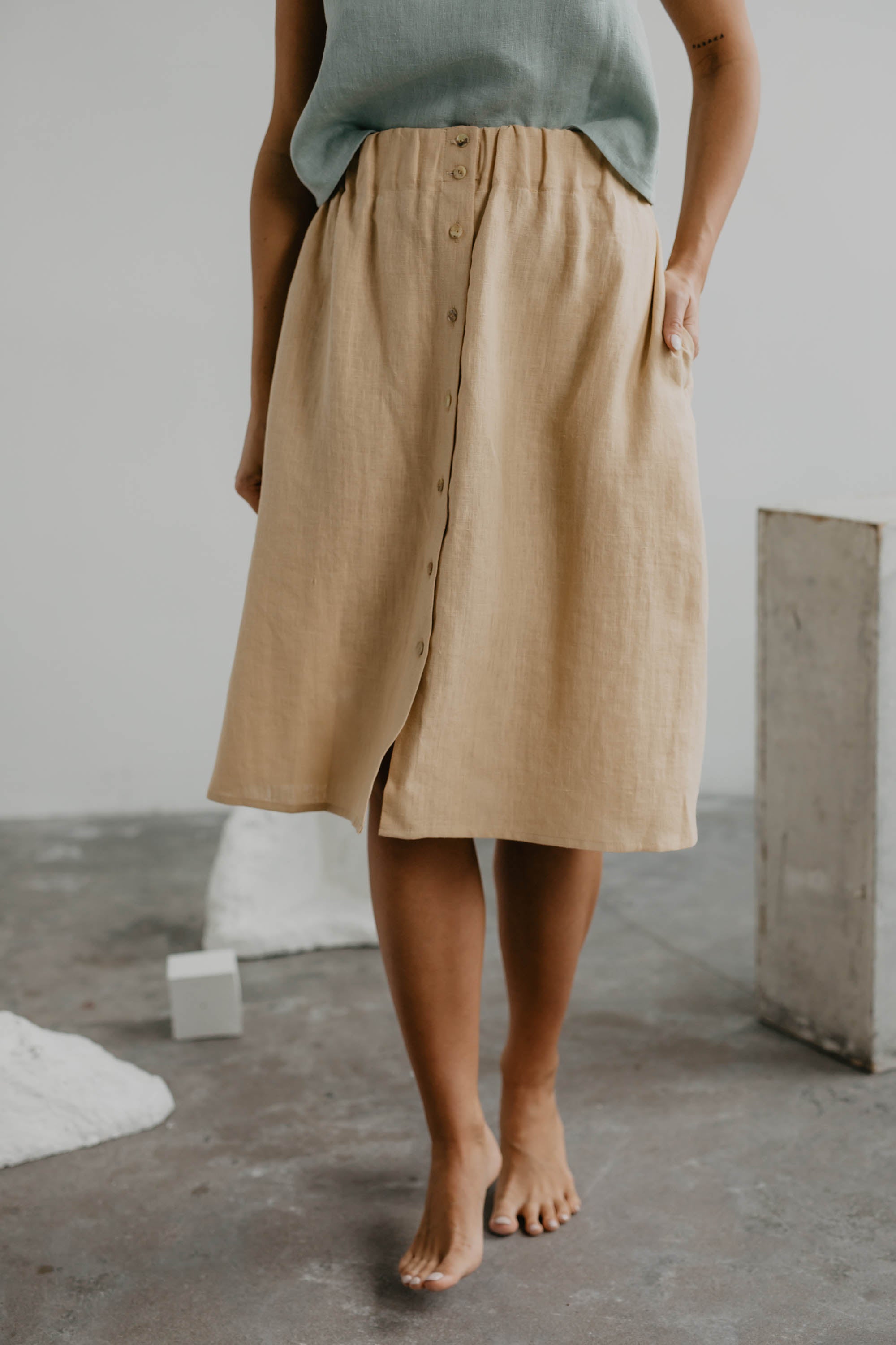 Linen skirt with buttons DAISY XS Mustard
