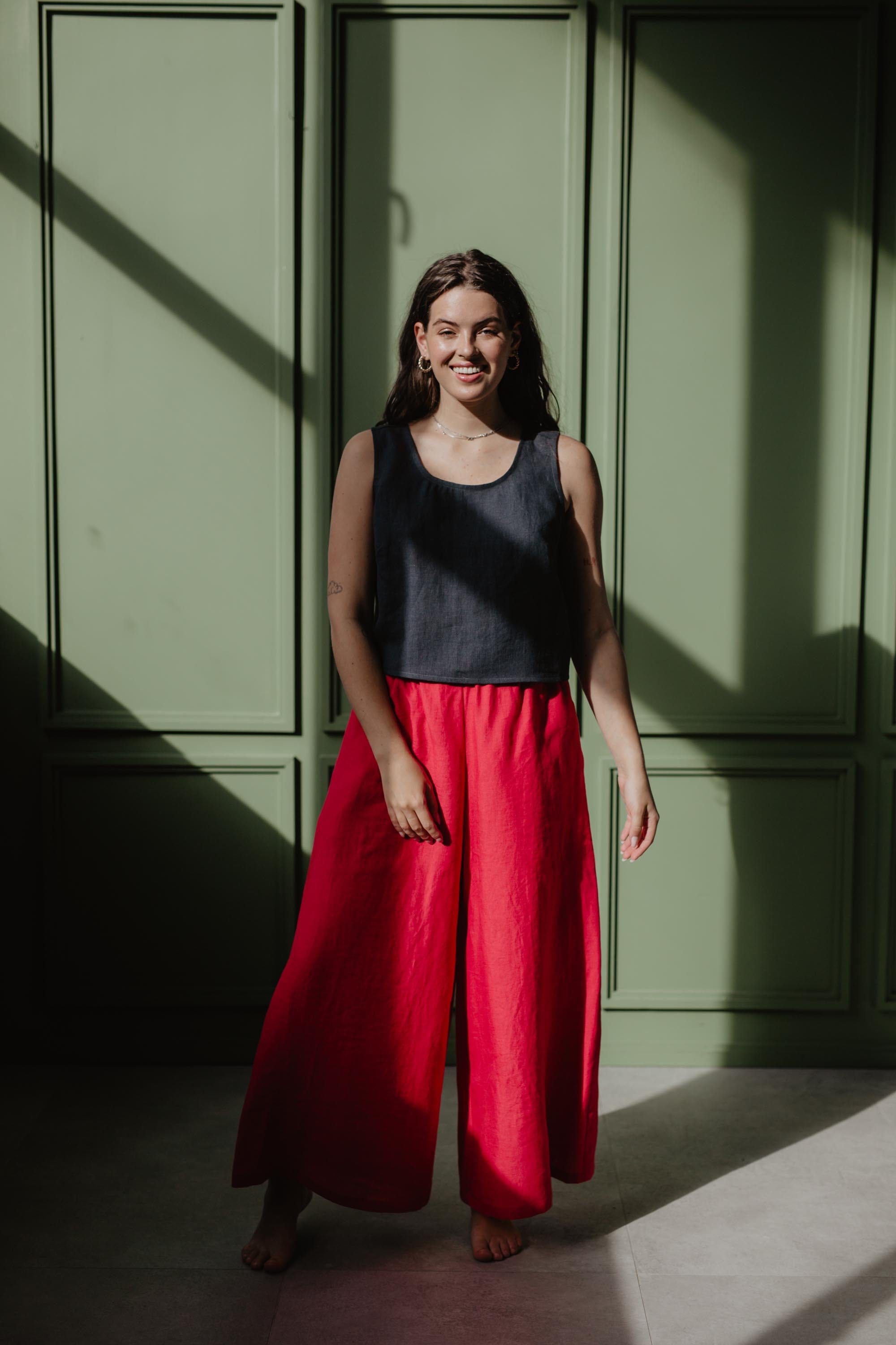 Wide linen pants ISABELLA XXL Viva Magenta