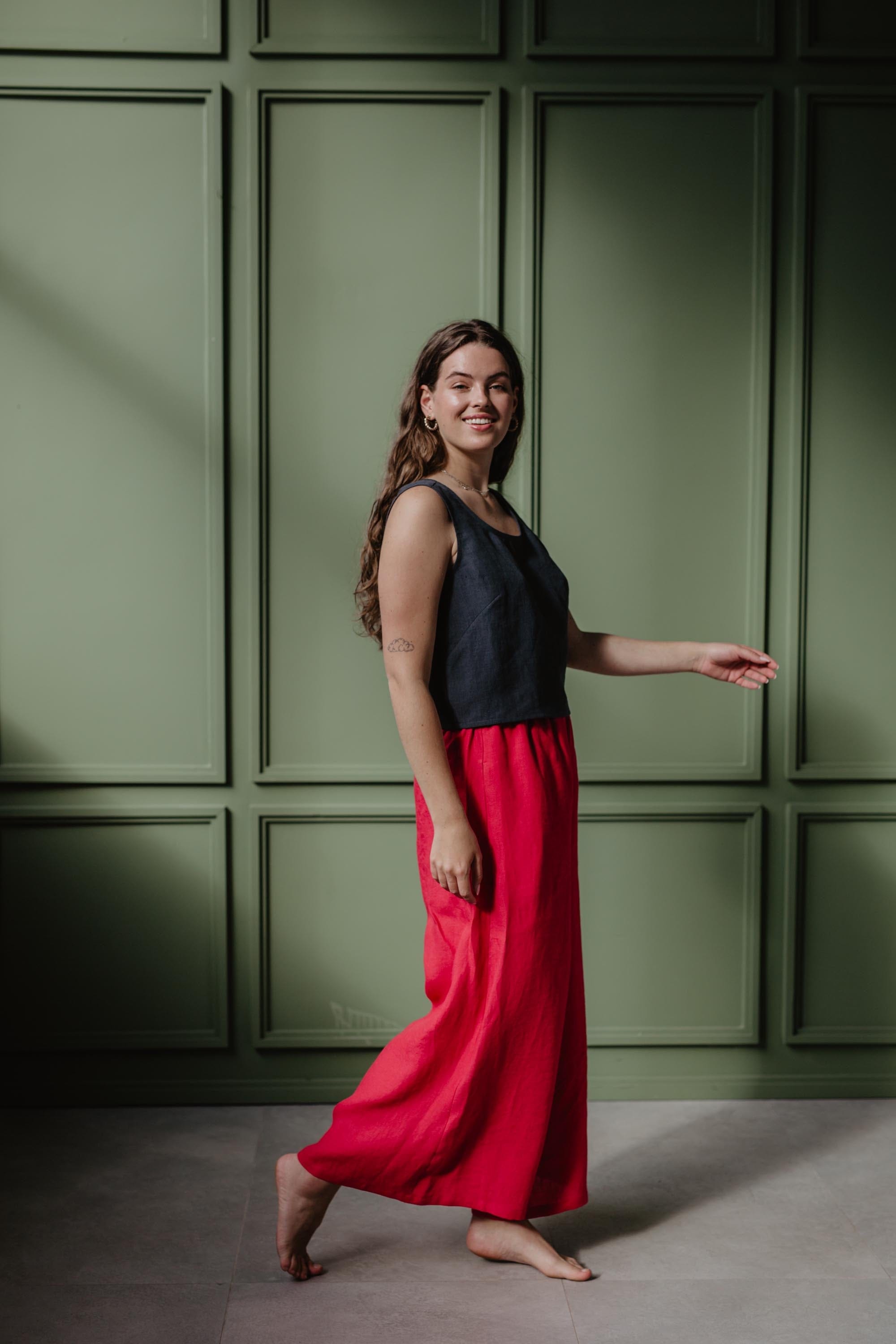 Wide linen pants ISABELLA XXL Viva Magenta