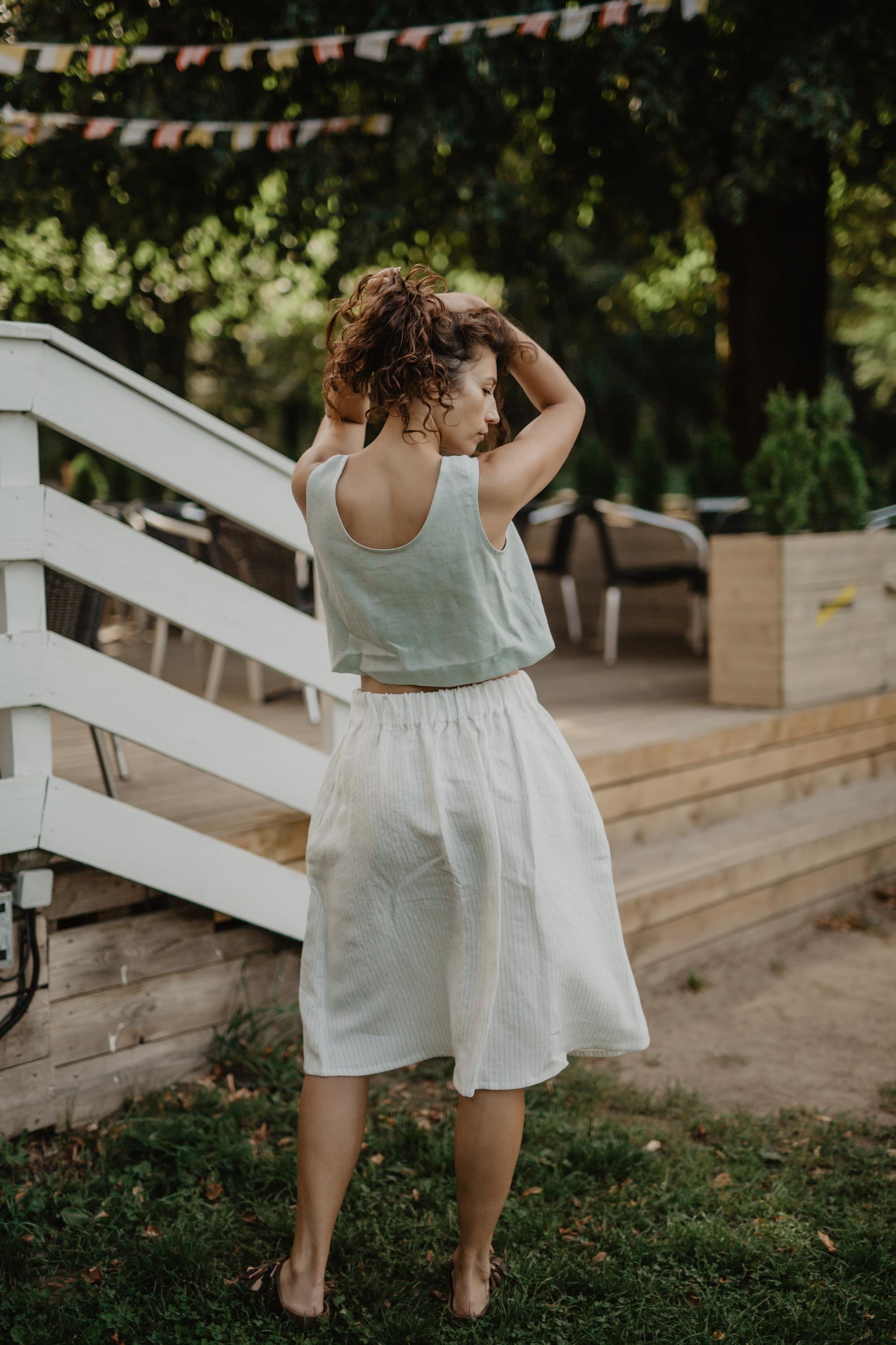 Mini linen crop top PIPPA S Sage Green